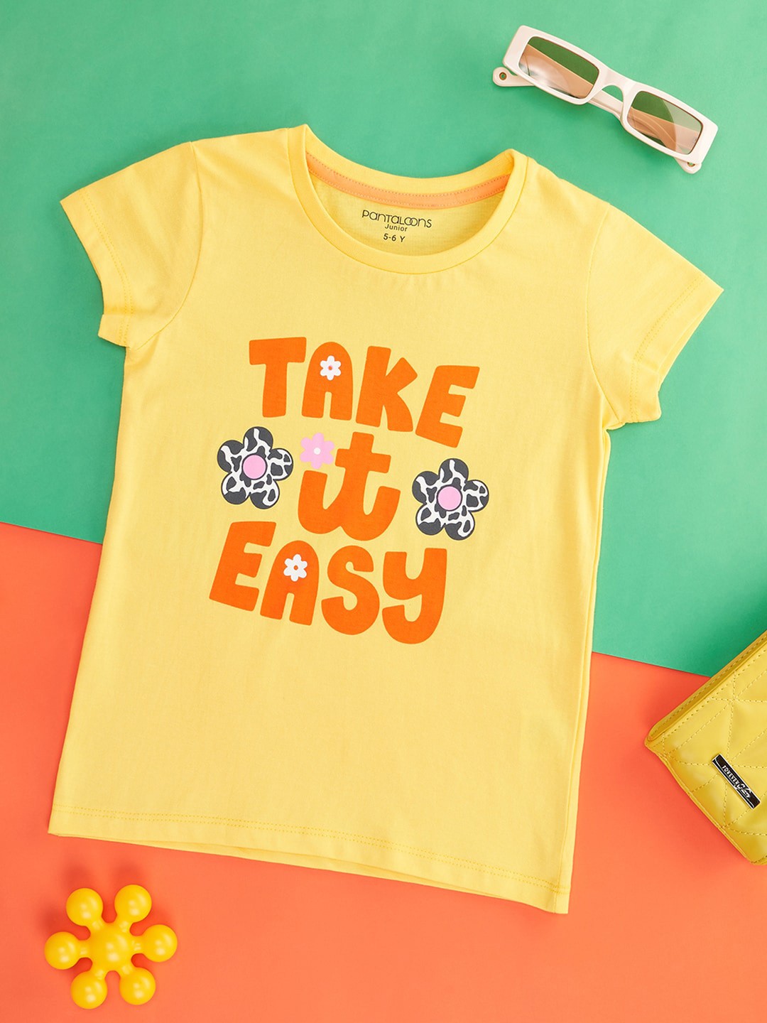 

Pantaloons Junior Girls Typography Printed Cotton T-shirt, Yellow