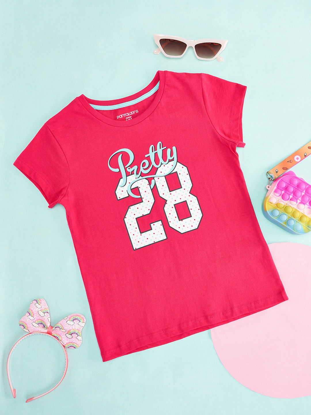 

Pantaloons Junior Girls Typography Printed Cotton T-shirt, Fuchsia