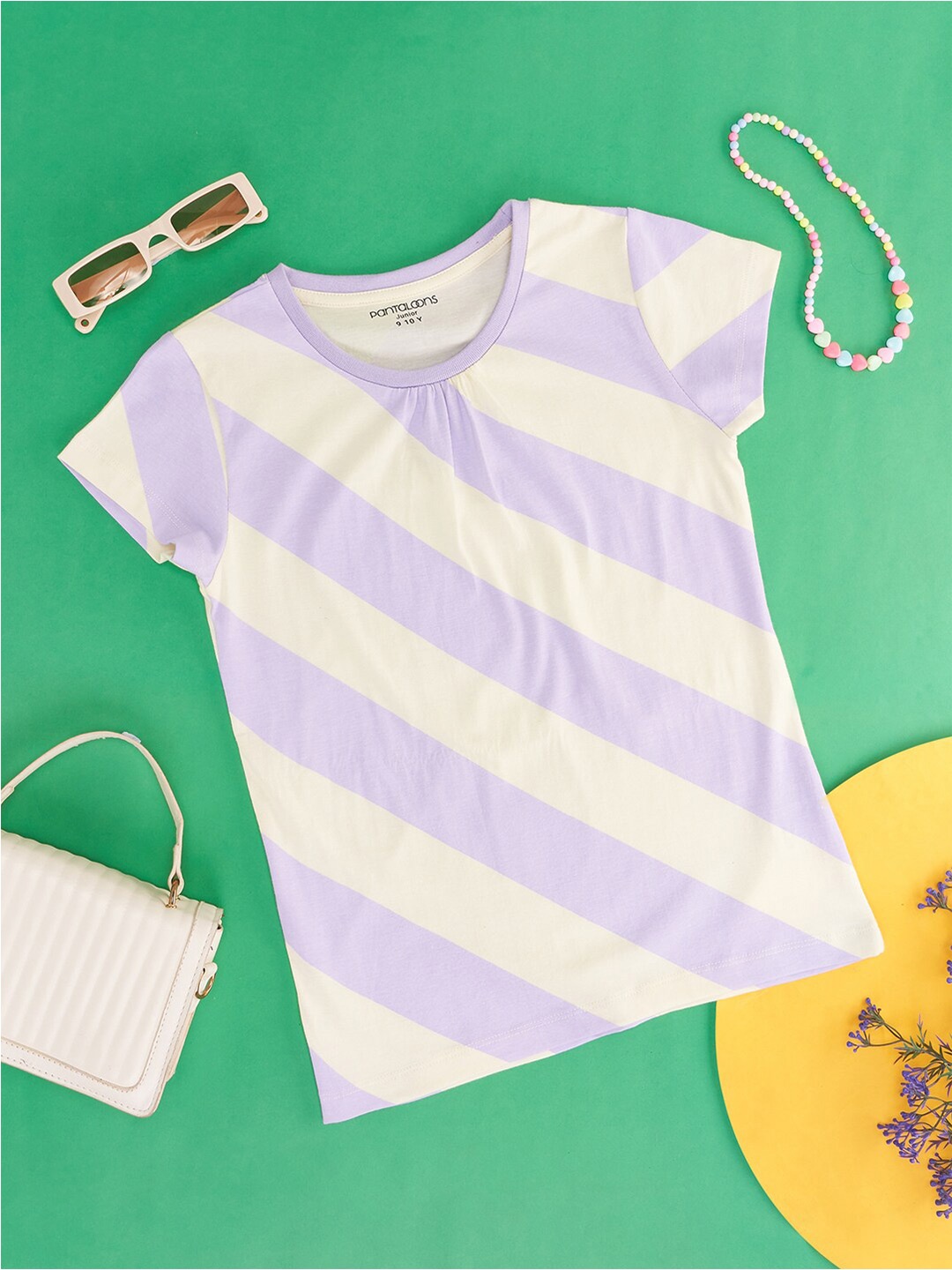 

Pantaloons Junior Girls Striped Round Neck Cotton T-shirt, Purple