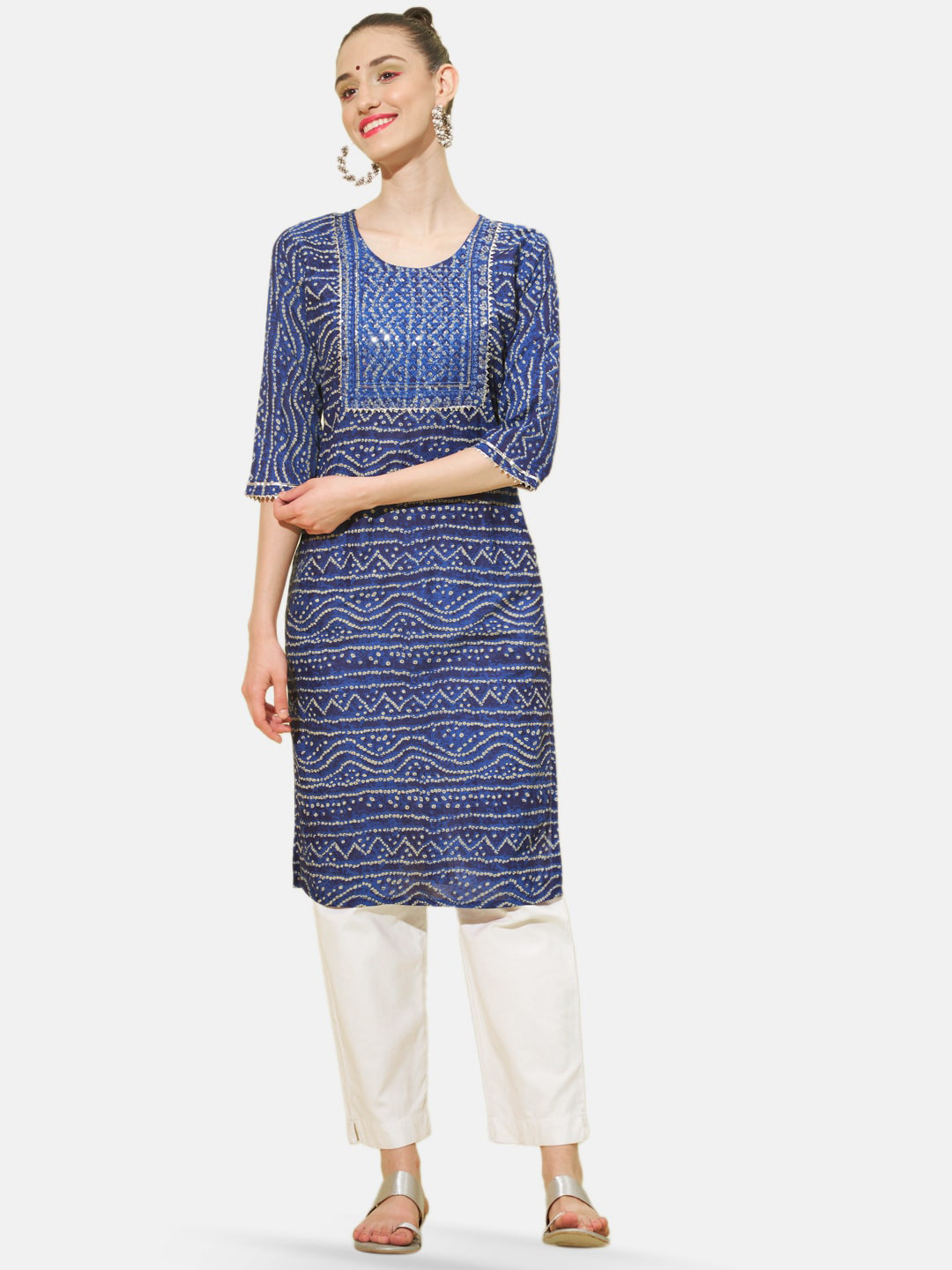 

BUY NEW TREND Bandhani Printed Thread Work Cotton Kurta, Blue