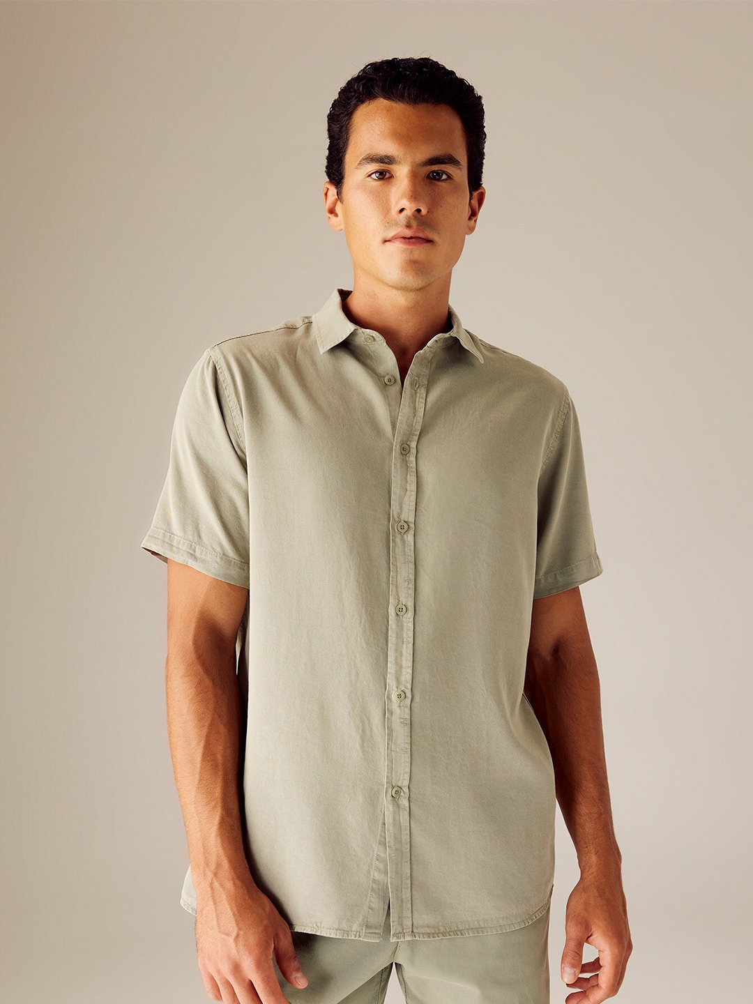 

DeFacto Spread Collar Casual Shirt, Green