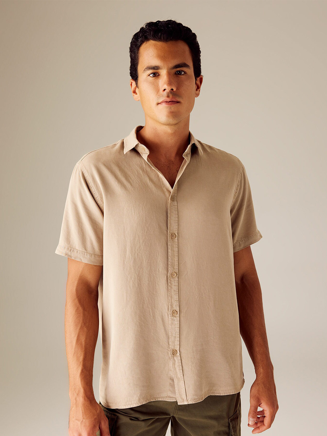 

DeFacto Spread Collar Casual Shirt, Beige