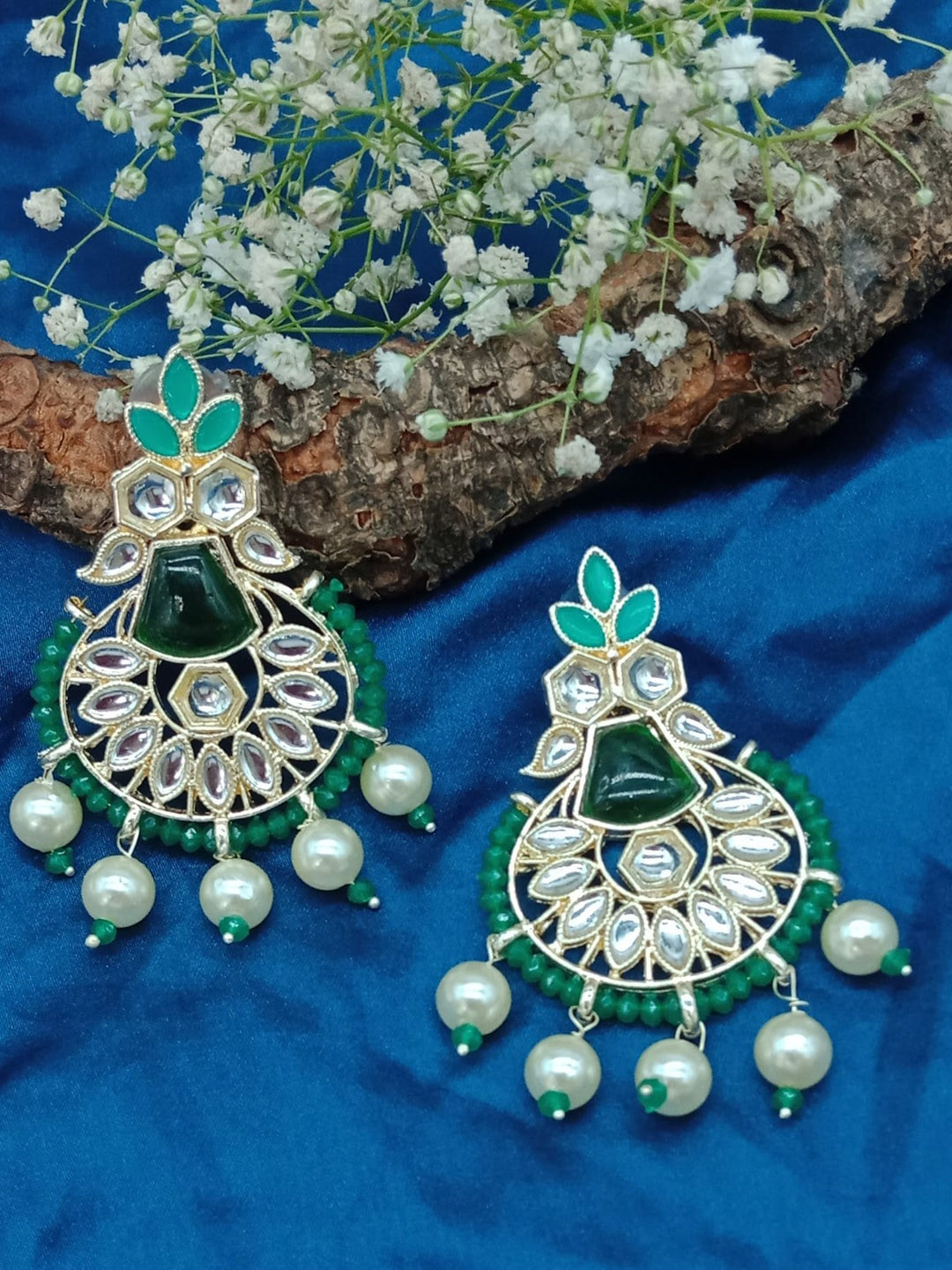

AASHISH IMITATION Gold-Plated Contemporary Chandbalis Earrings, Green
