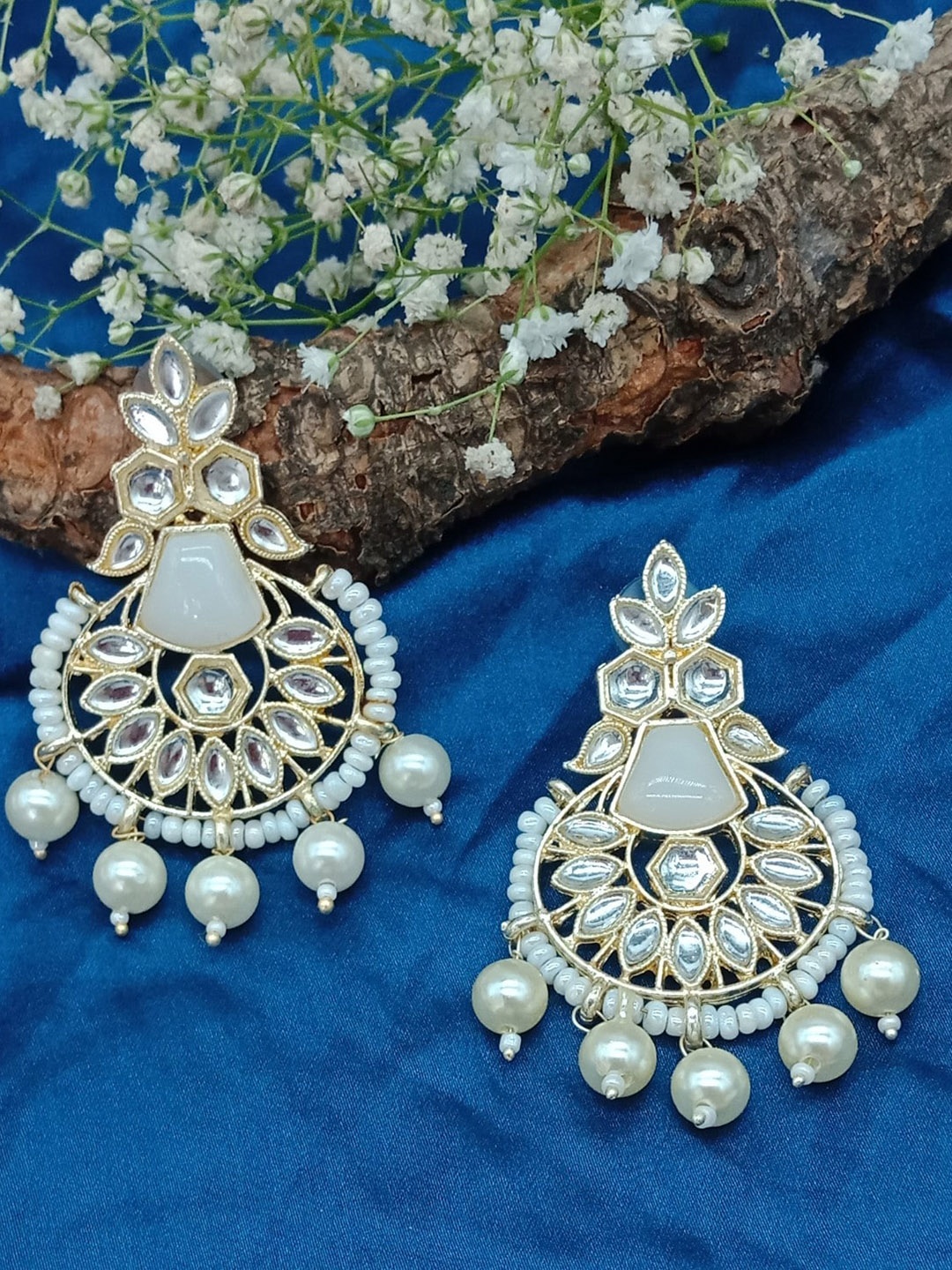 

AASHISH IMITATION Gold-Plated Contemporary Chandbalis Earrings, White