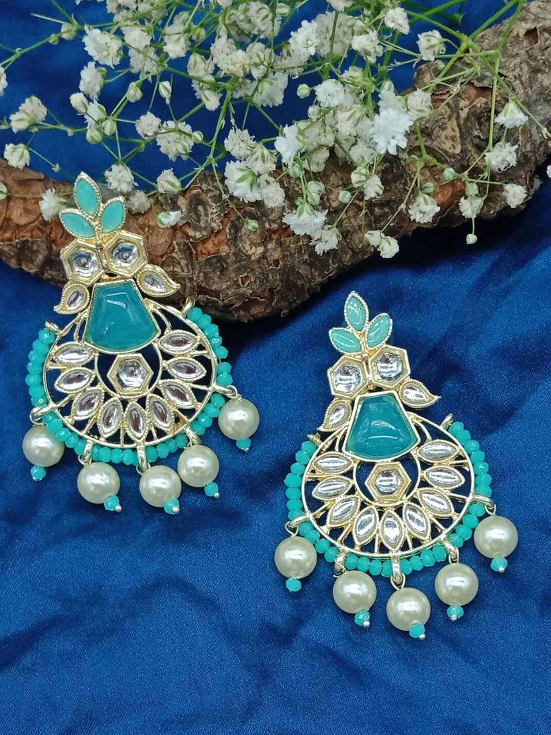 

AASHISH IMITATION Gold-Plated Contemporary Chandbalis Earrings, Olive