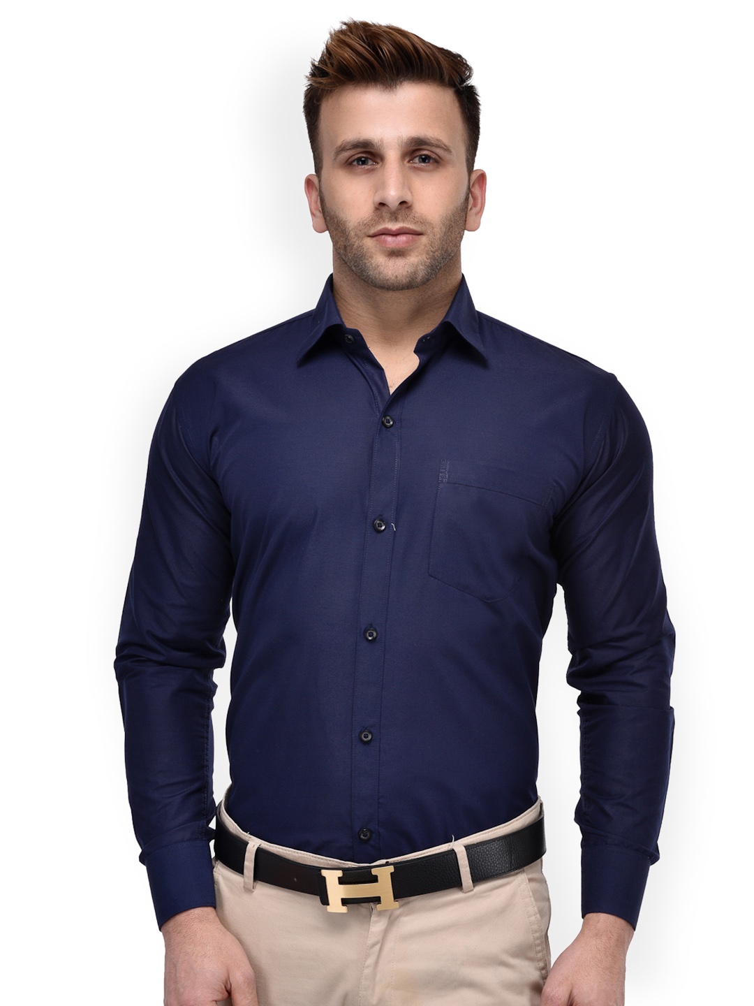 

Hangup Men Navy Regular Fit Solid Formal Shirt, Navy blue