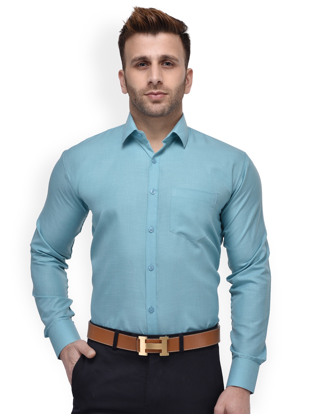 

Hangup Men Blue Regular Fit Solid Formal Shirt