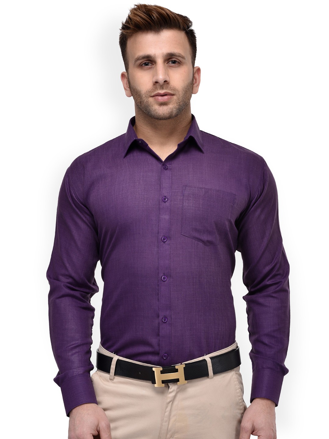 

Hangup Men Purple Regular Fit Solid Formal Shirt