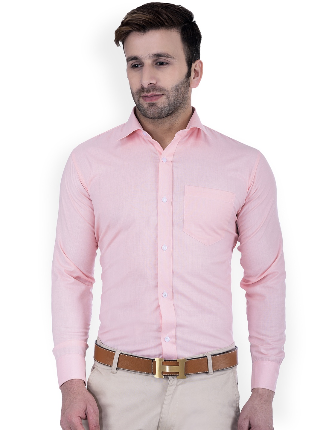 

Hangup Men Pink Regular Fit Solid Formal Shirt