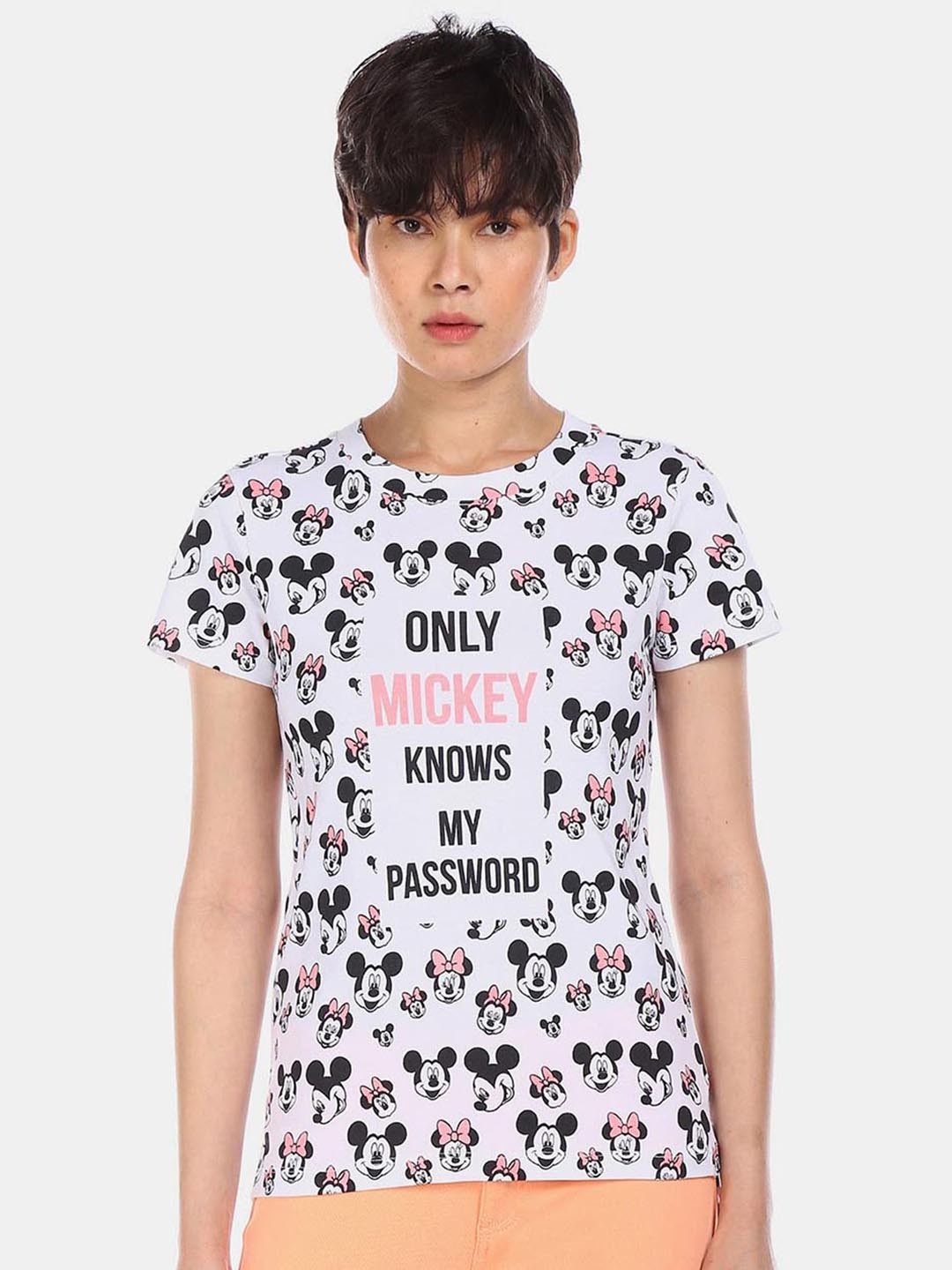 

V-Mart Mickey & Minnie Printed Cotton T-shirt, White