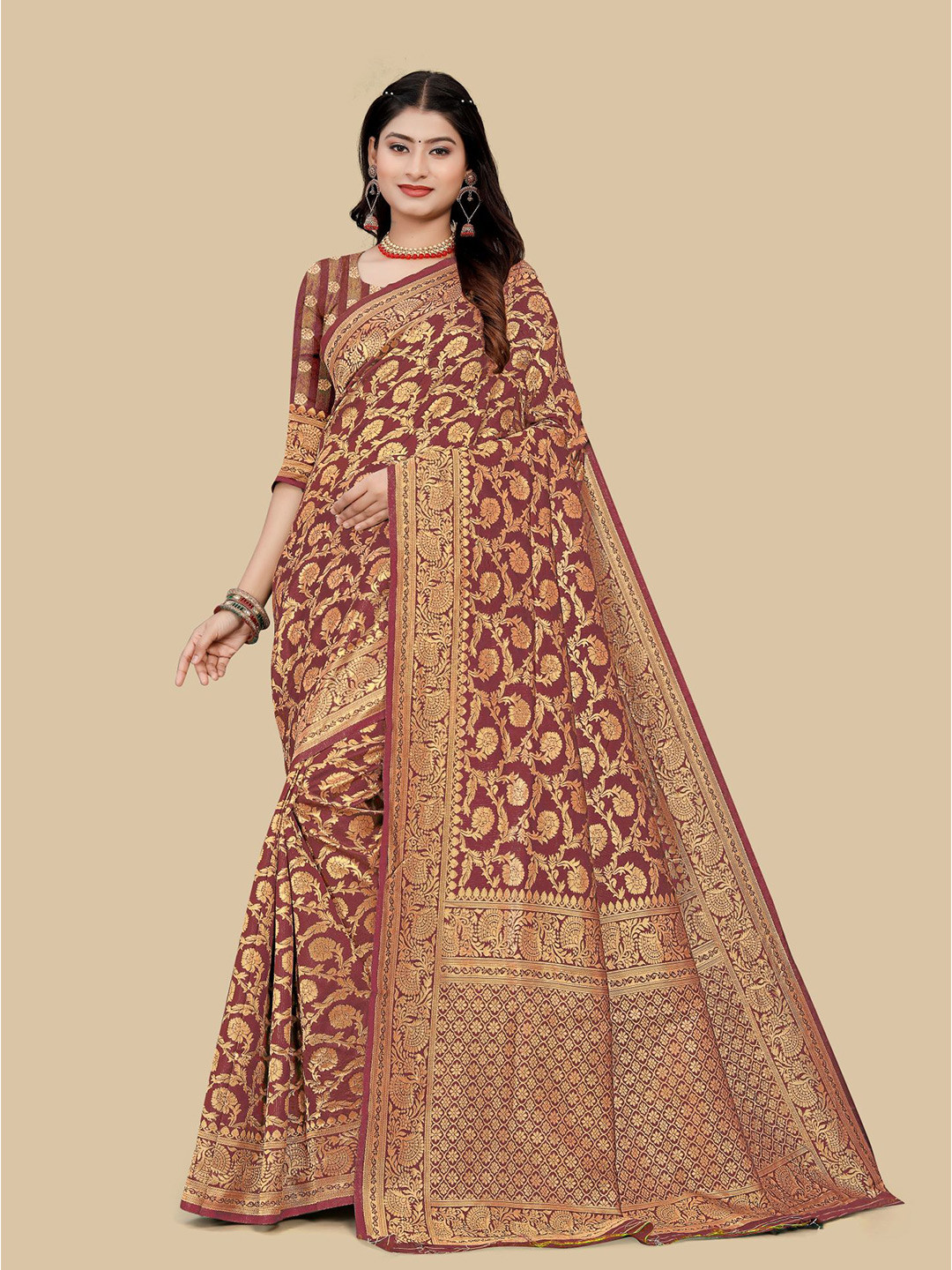 

Dori Ethnic Motifs Woven Design Zari Art Silk Saree, Maroon