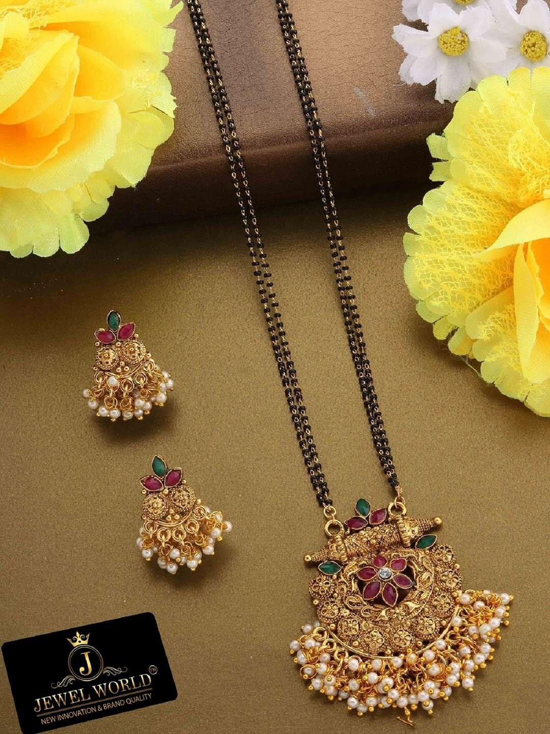 

JEWEL WORLD Gold-Plated Mangalsutra With Earrings