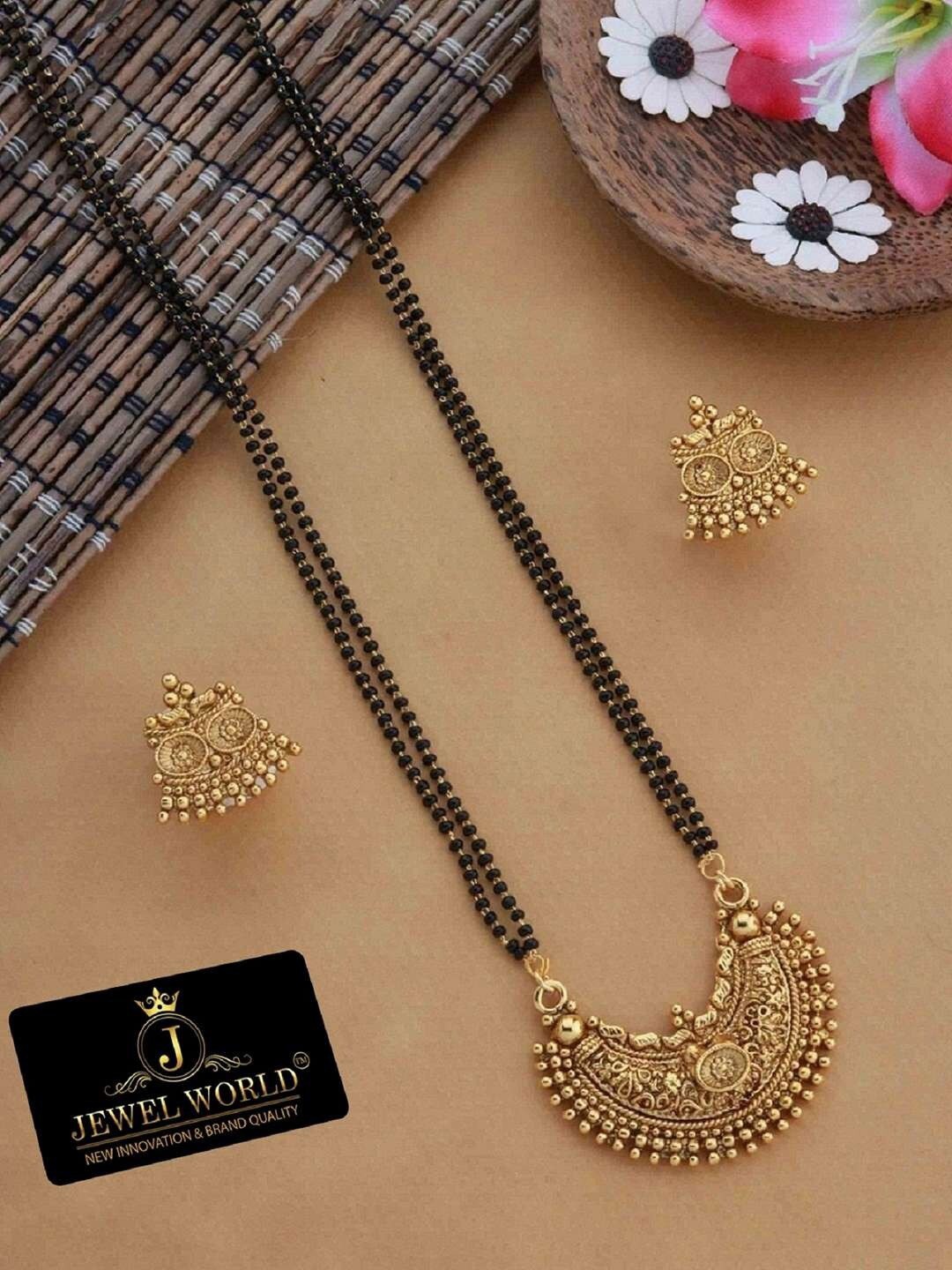 

JEWEL WORLD Gold-Plated Beaded Mangalsutra With Earrings