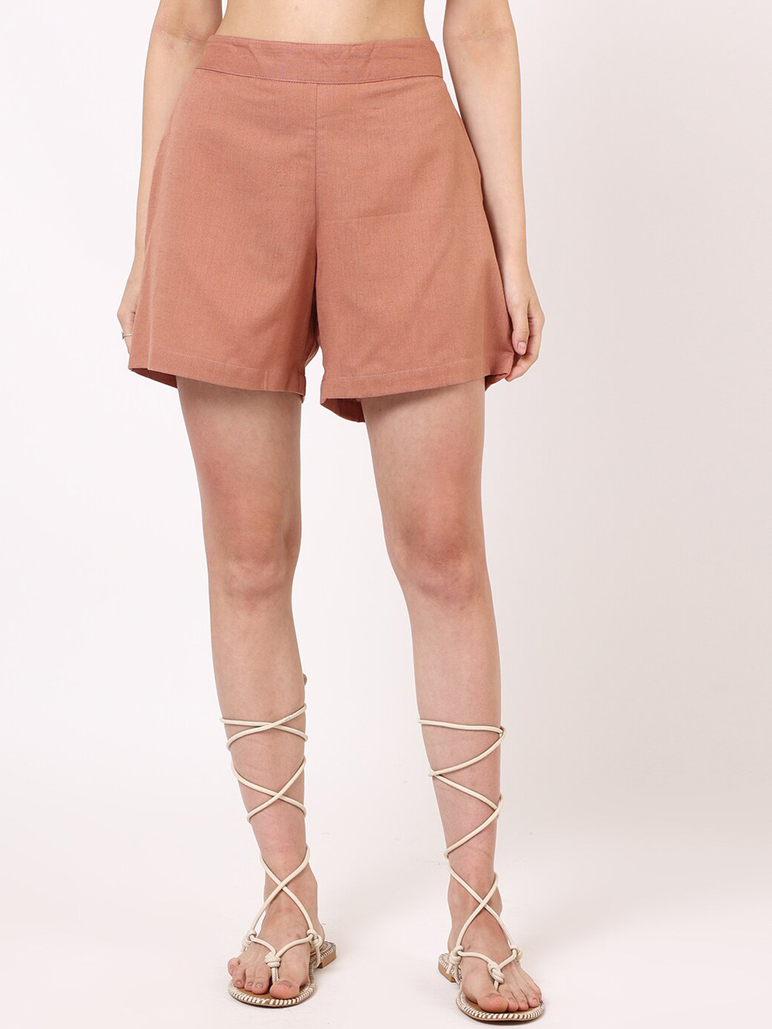 

UNTUNG Women Cotton Mid-Rise Slip-On Shorts, Rust