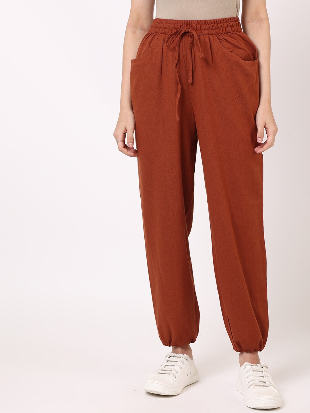 

UNTUNG Women Mid-Rise Tapered-Fit Cotton Joggers, Rust