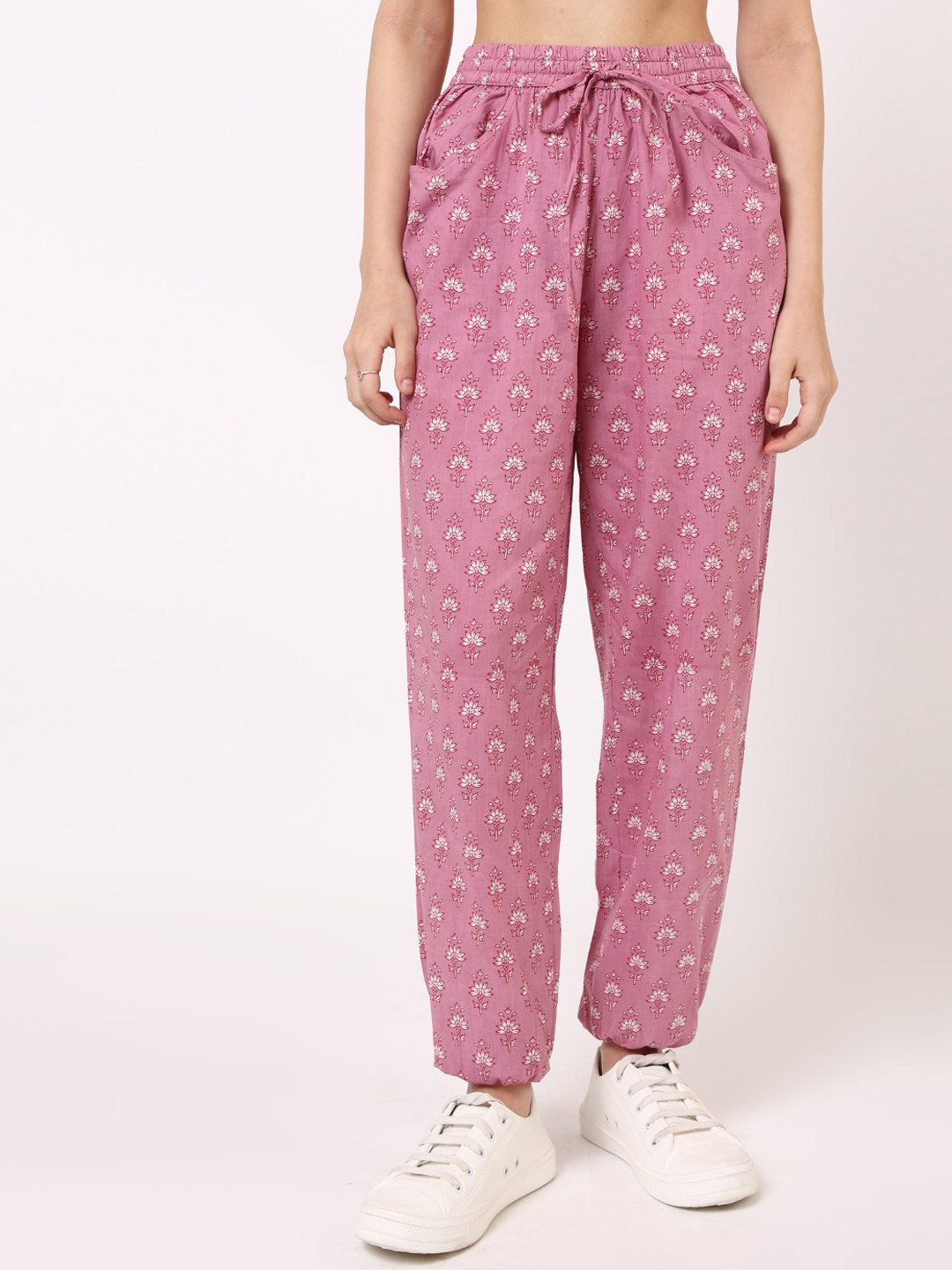 

UNTUNG Women Floral Printed Cotton Joggers, Pink