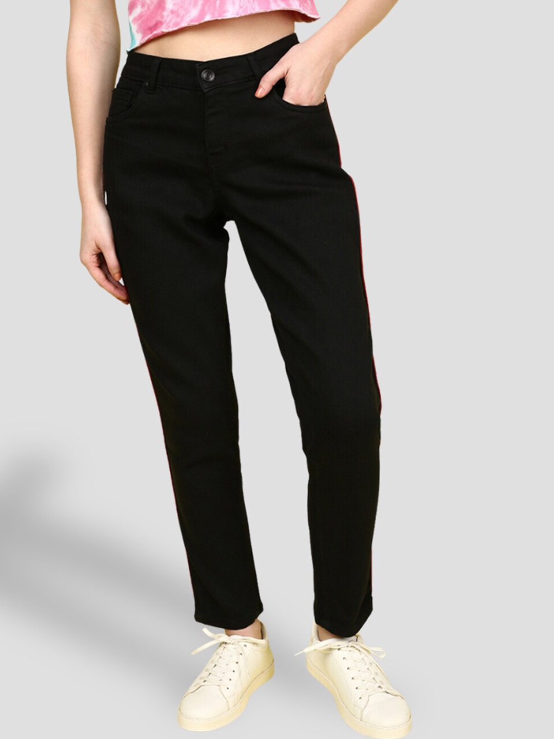

JUNEBERRY Women Original Slim Fit With Side Stripe Cotton Stretchable Jeans, Black