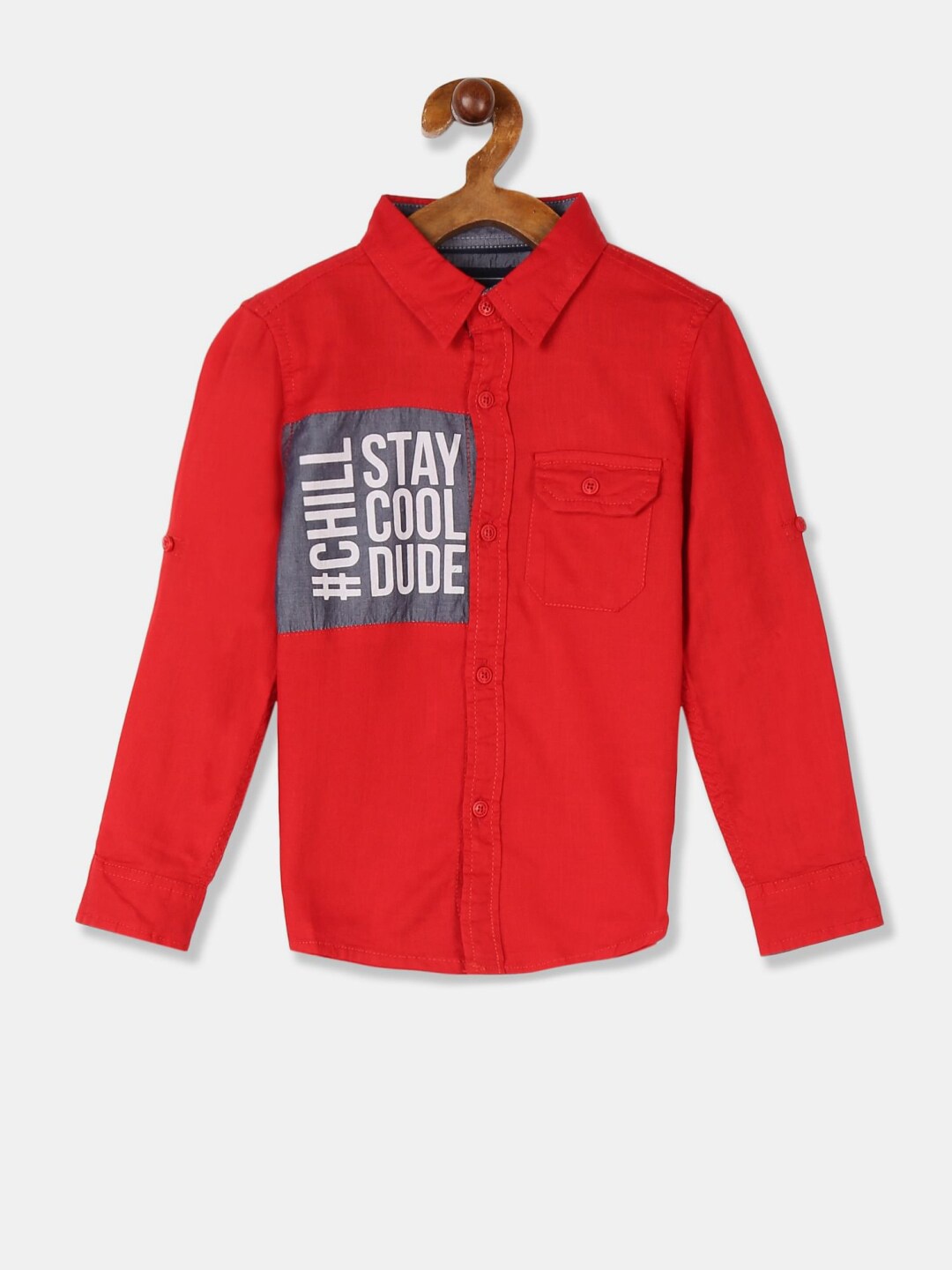 

V-Mart Boys Typography Printed Casual Cotton Shirt, Red