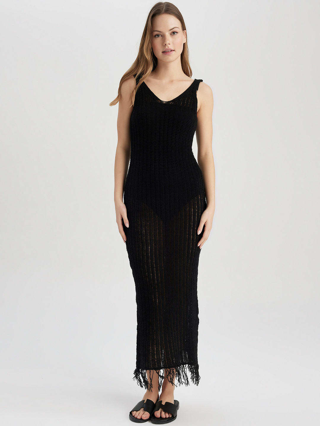 

DeFacto Sheer Crochet Swimwear Cover-Up Dress, Black