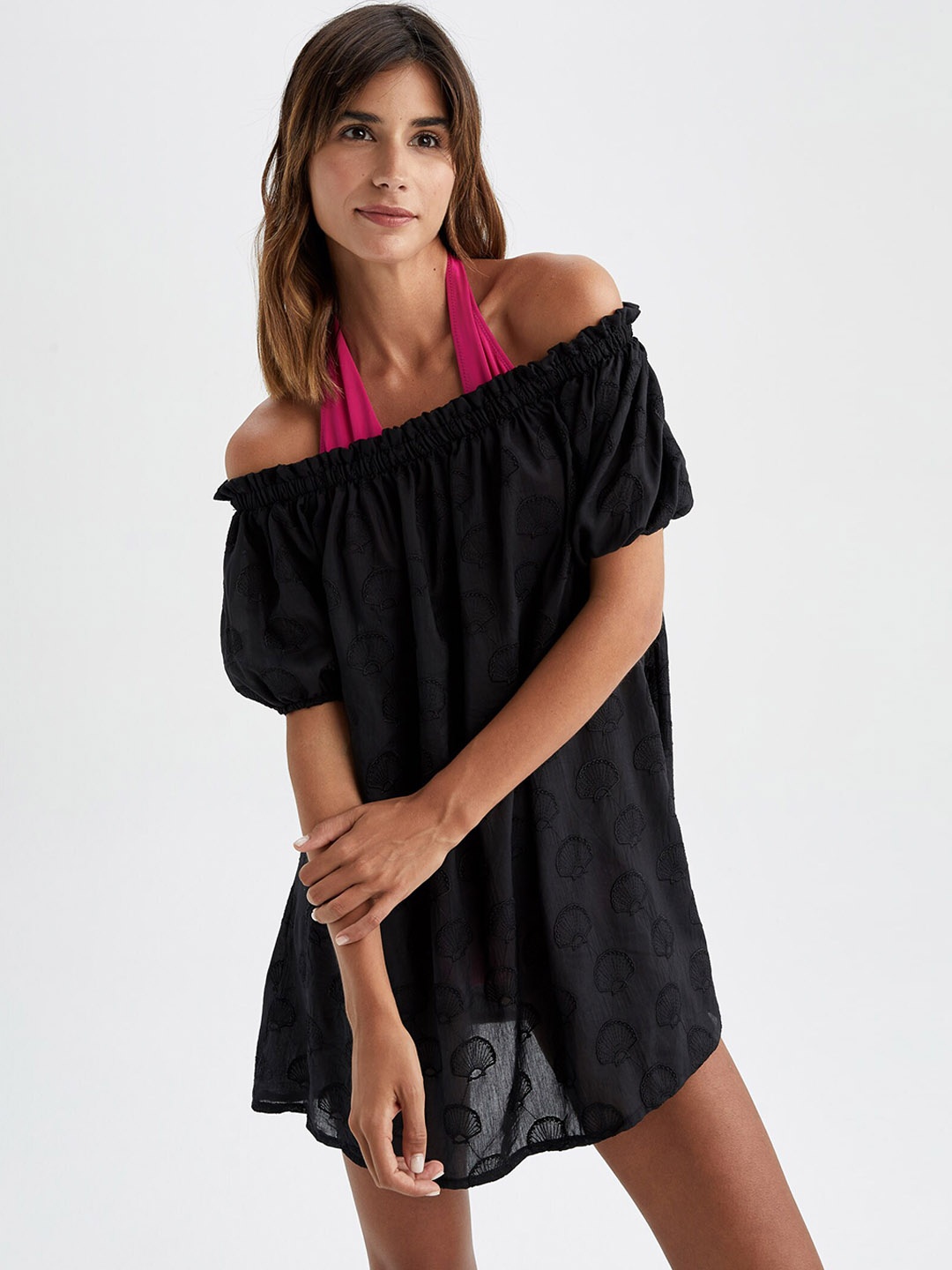 

DeFacto Embroidered Swimwear Cover-Up Dress, Black