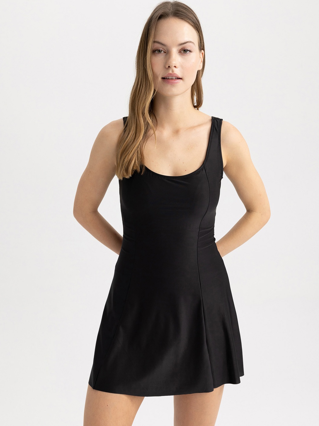 

DeFacto Round Neck Swim Dress, Black