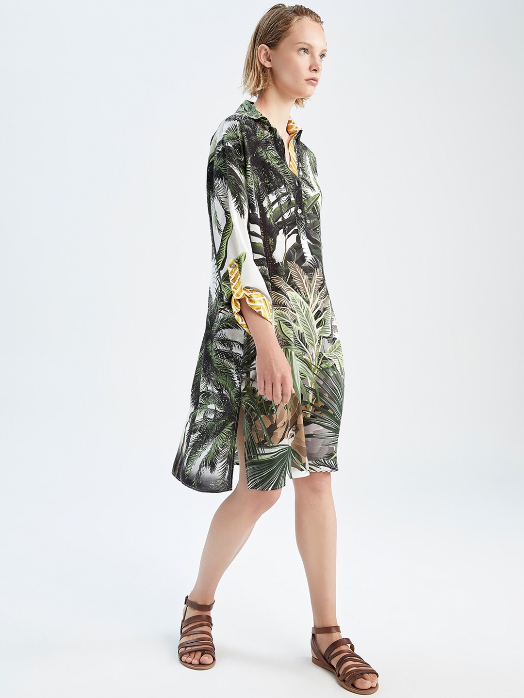 

DeFacto Tropical Printed Cover-Up Dress, Green