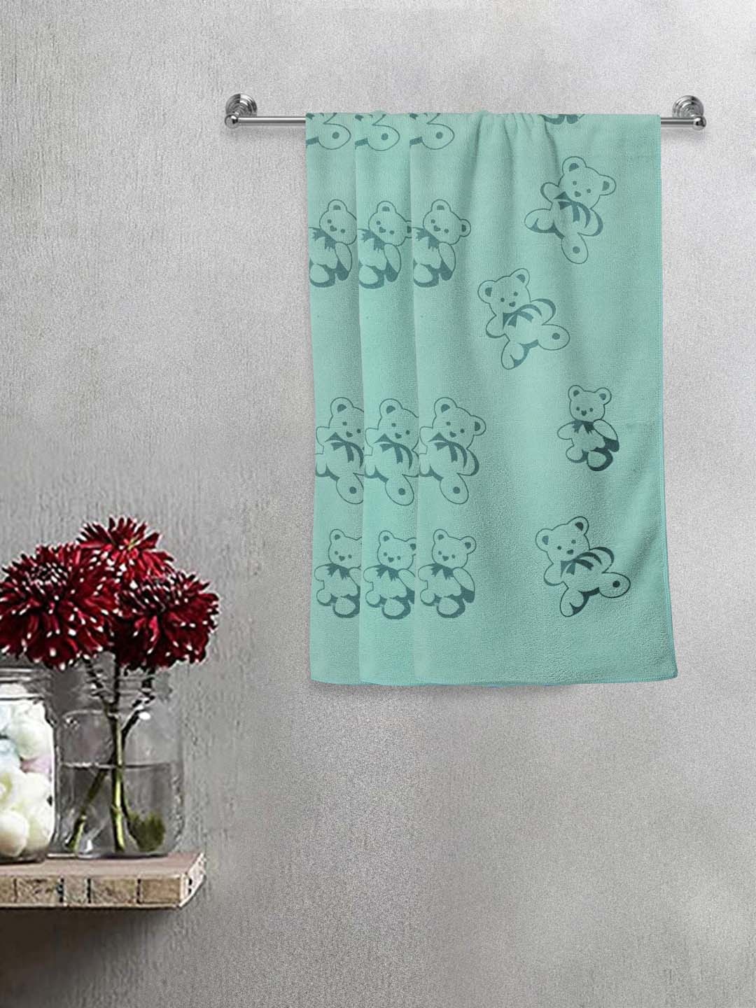 

FABINALIV Kids Turquoise Blue 3 Pieces Cartoon Printed 300 GSM Cotton Bath Towel