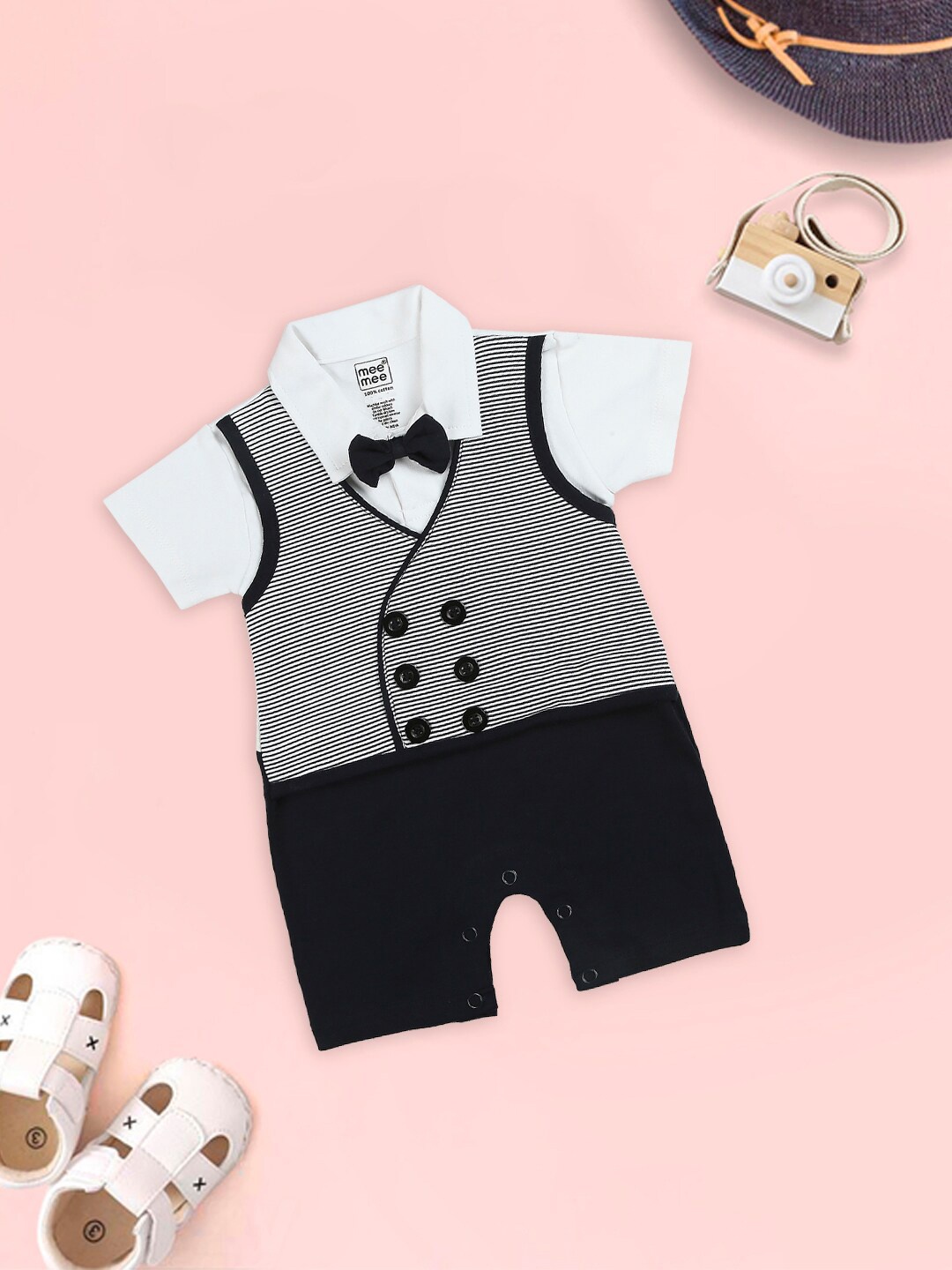 

MeeMee Infants Printed Pure Cotton Rompers, Navy blue