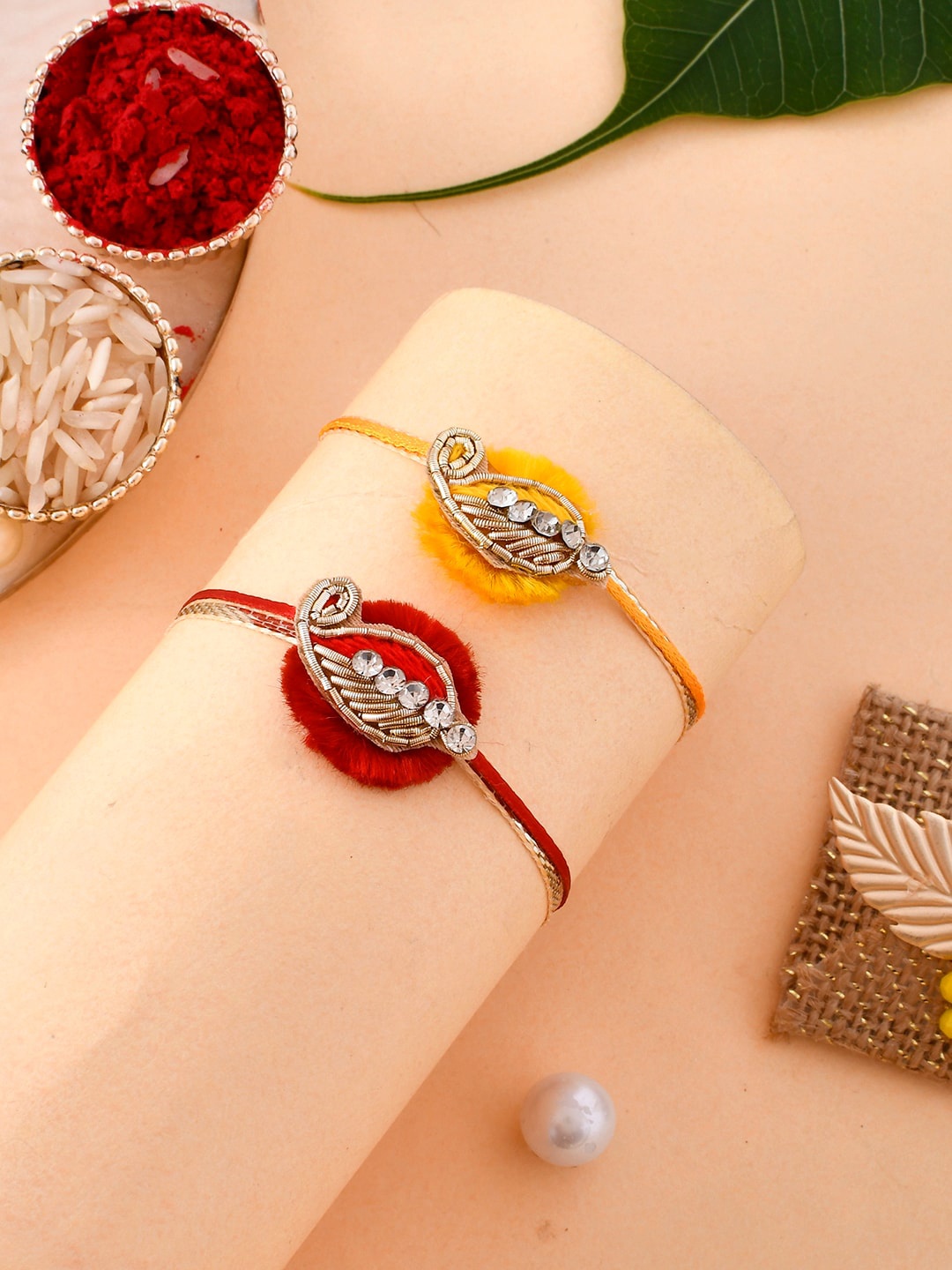 

Aapno Rajasthan Set Of 2 Patchwork Resham Rakhi, Red