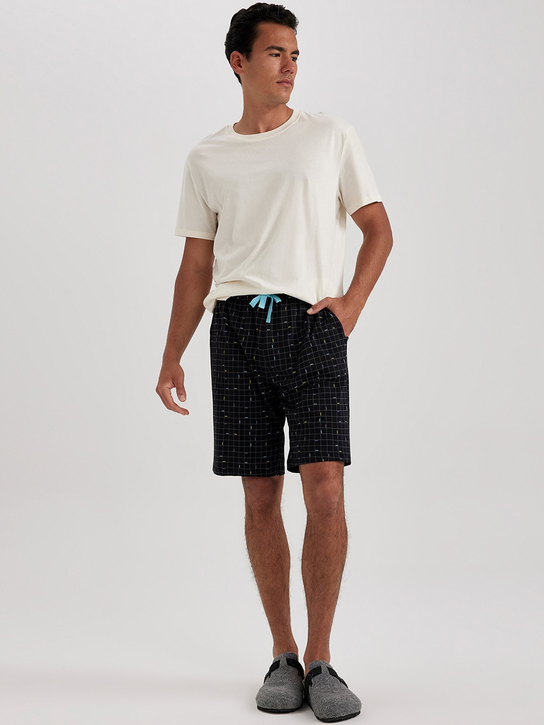 

DeFacto Men Mid-Rise Pure Cotton Lounge Shorts, Black