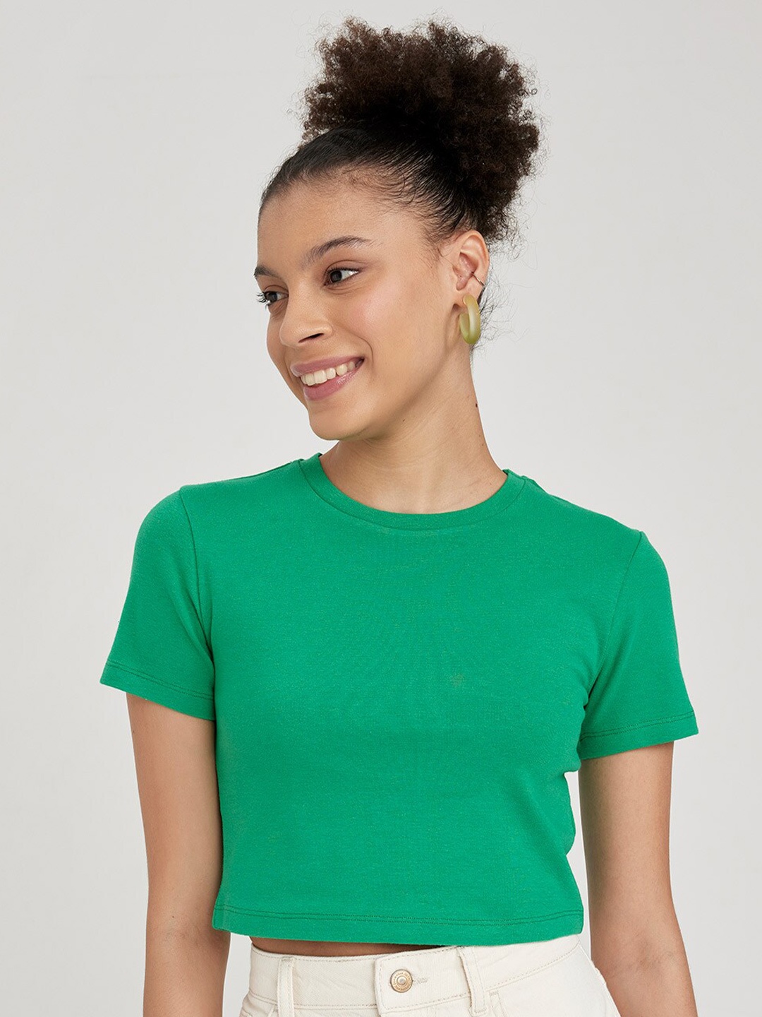 

DeFacto Round Neck Cotton T-Shirt, Green