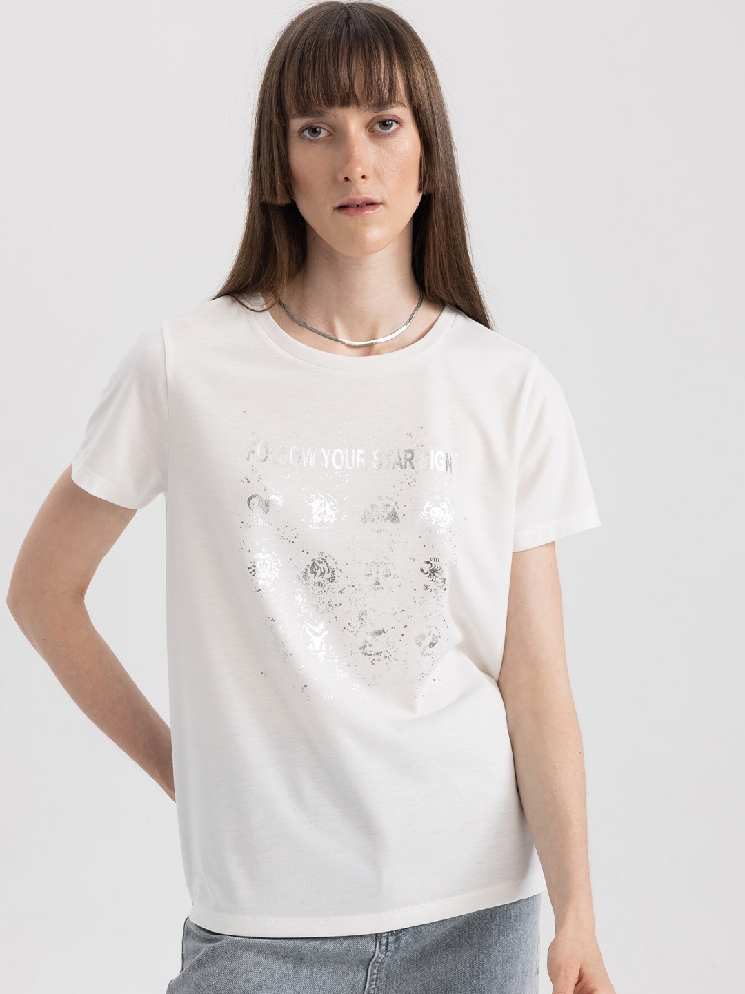 

DeFacto Typography Printed Casual T-shirt, Off white