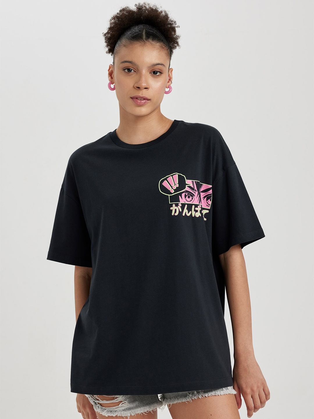 

DeFacto Typography Printed Pure Cotton T-shirt, Black