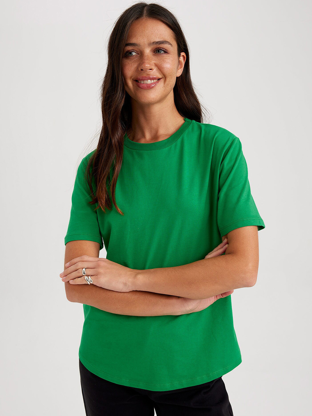 

DeFacto Round Neck Cotton T-Shirt, Green