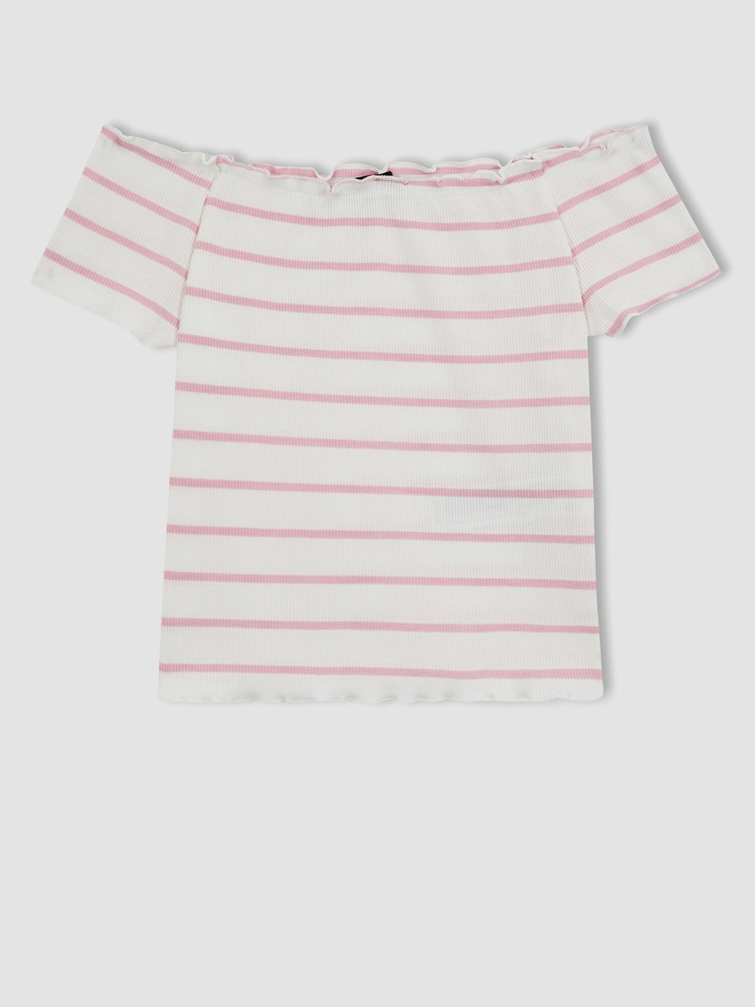 

DeFacto Striped Off-Shoulder Fitted Crop Top, White