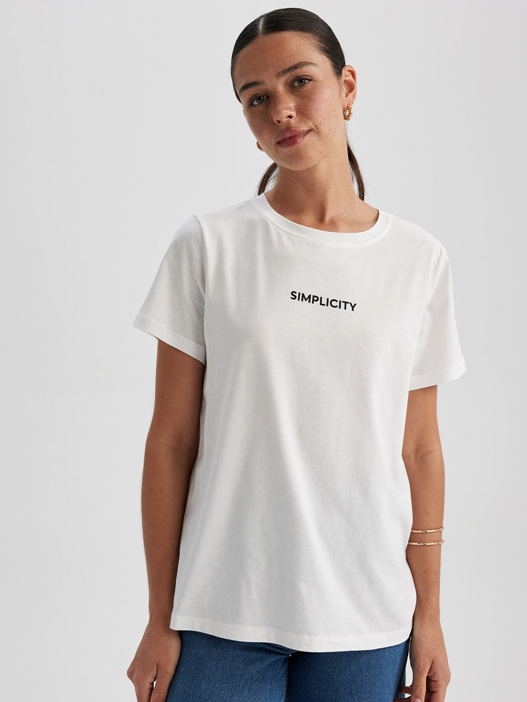 

DeFacto Typography Printed Cotton T-Shirt, White