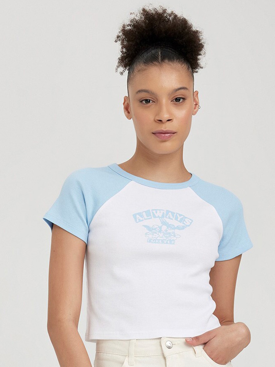 DeFacto Typography Printed Raglan Sleeves T-shirt, White