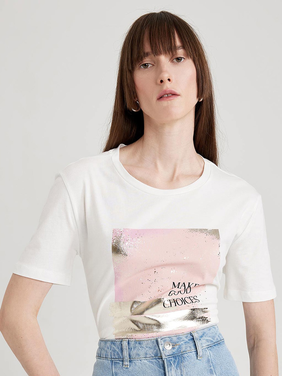

DeFacto Graphic Printed Pure Cotton T-Shirt, White