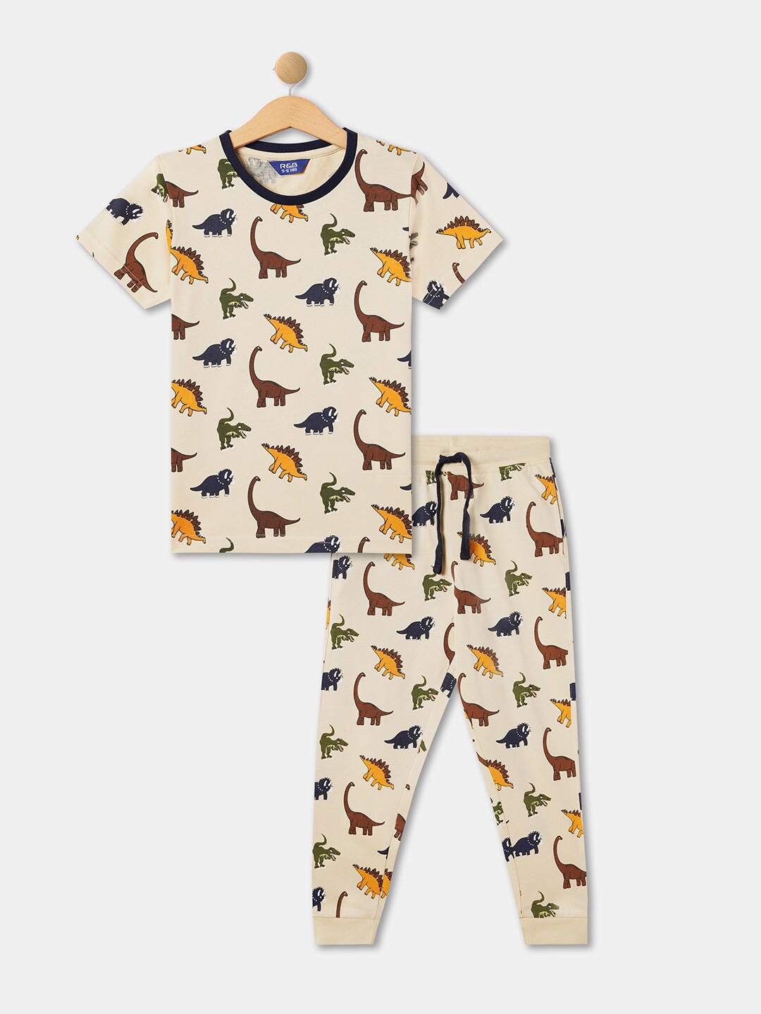 

R&B Boys Pure Cotton Printed T-shirt with Trousers, White