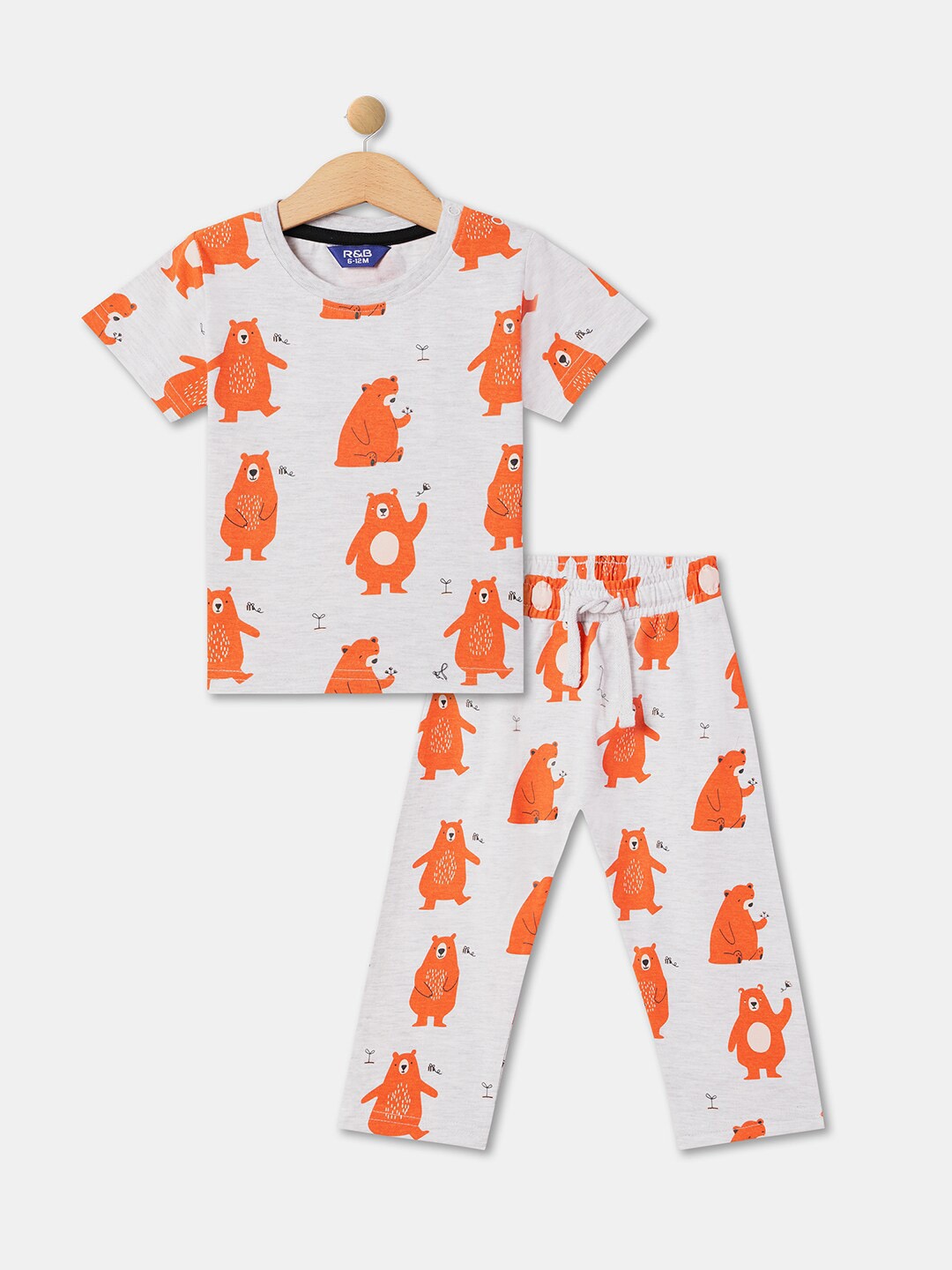 

R&B Boys Pure Cotton Printed T-shirt with Trousers, White