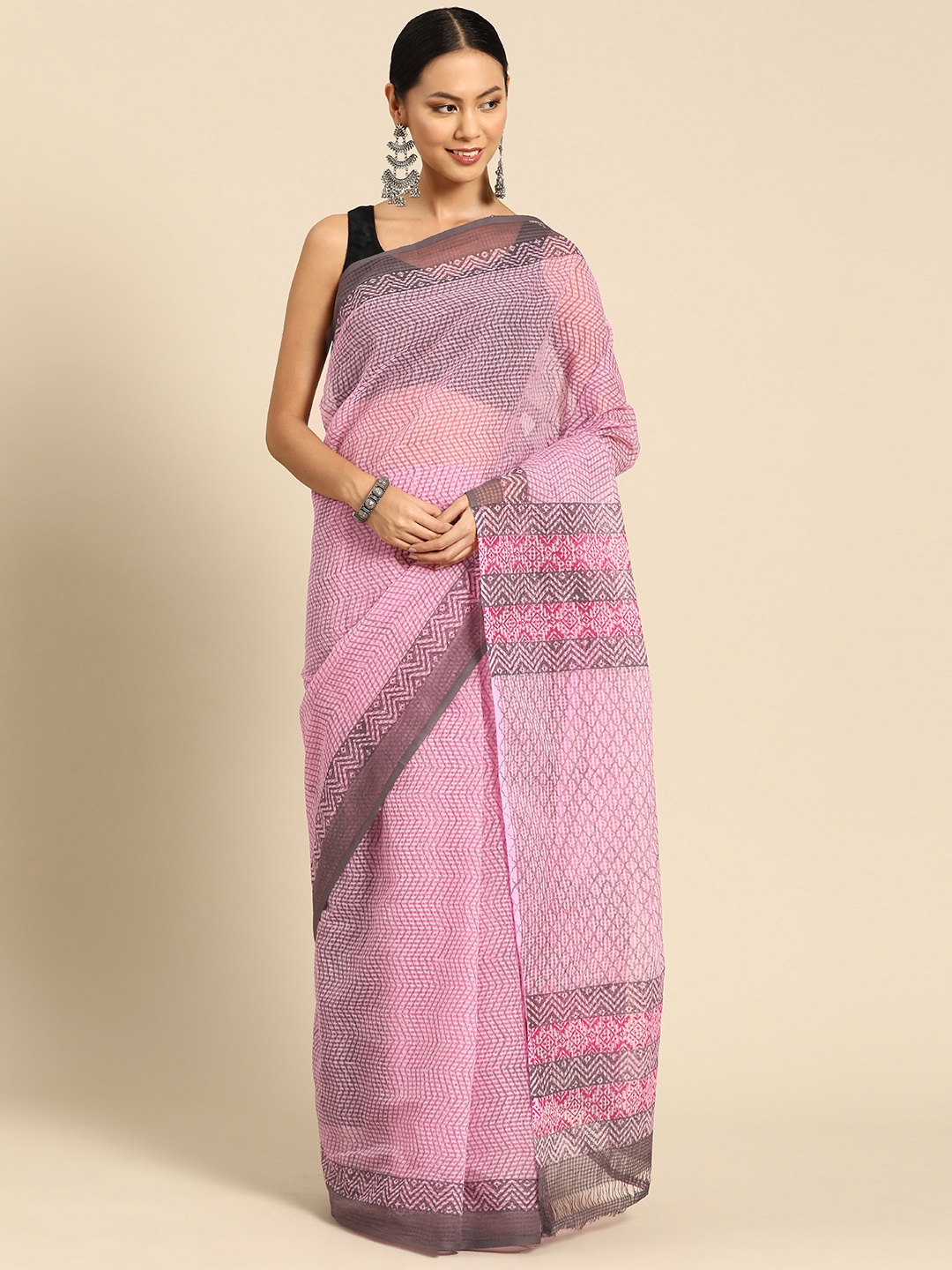 

ArtEastri Geometric Printed Kota Saree, Pink