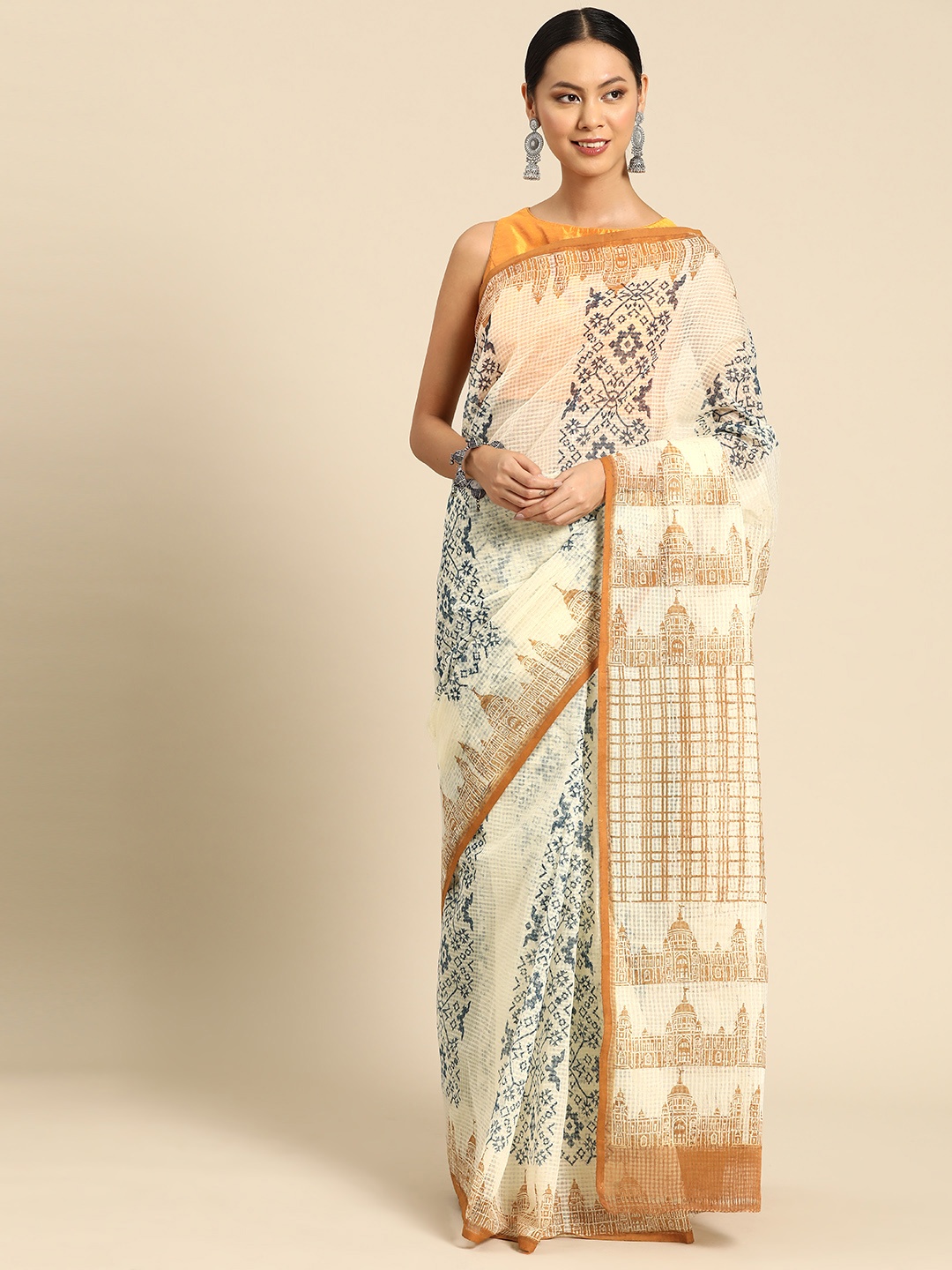 

ArtEastri Abstract Printed Kota Saree, Cream
