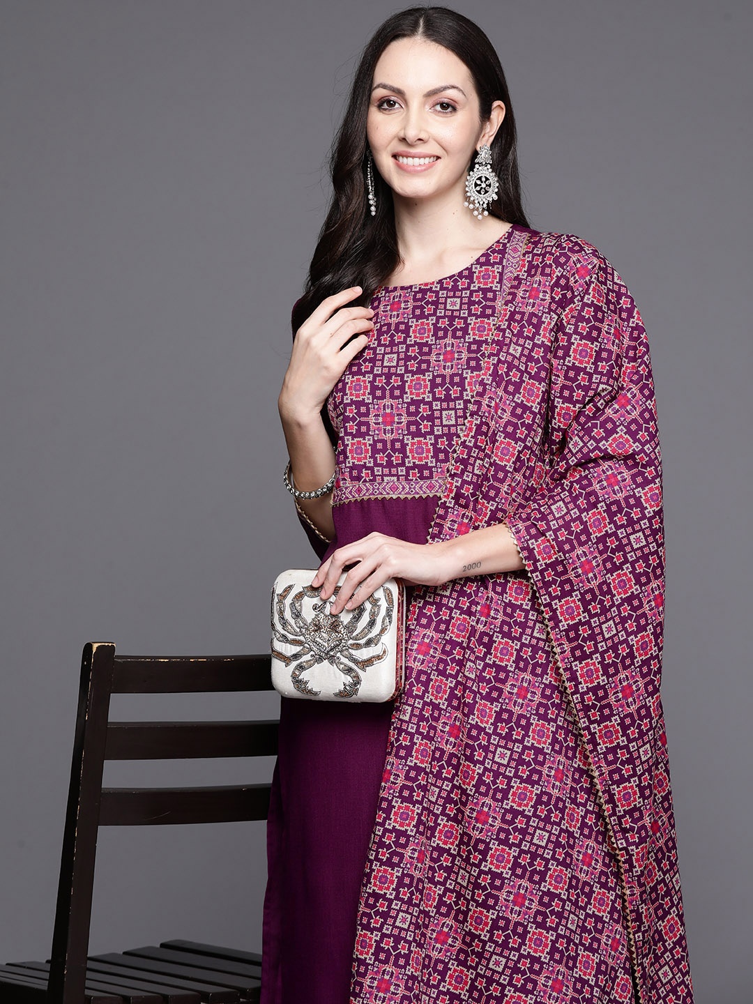 

Indo Era Women Yoke Design Regular Gotta Patti Kurta with Palazzos & With Dupatta, Purple