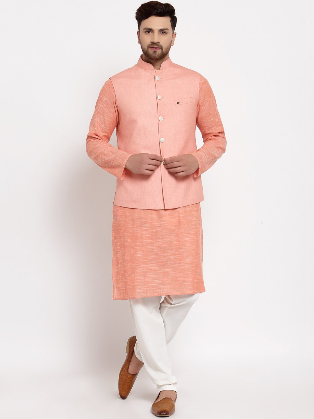 

MOHANLAL SONS Woven Slim-Fit Nehru Jacket, Pink