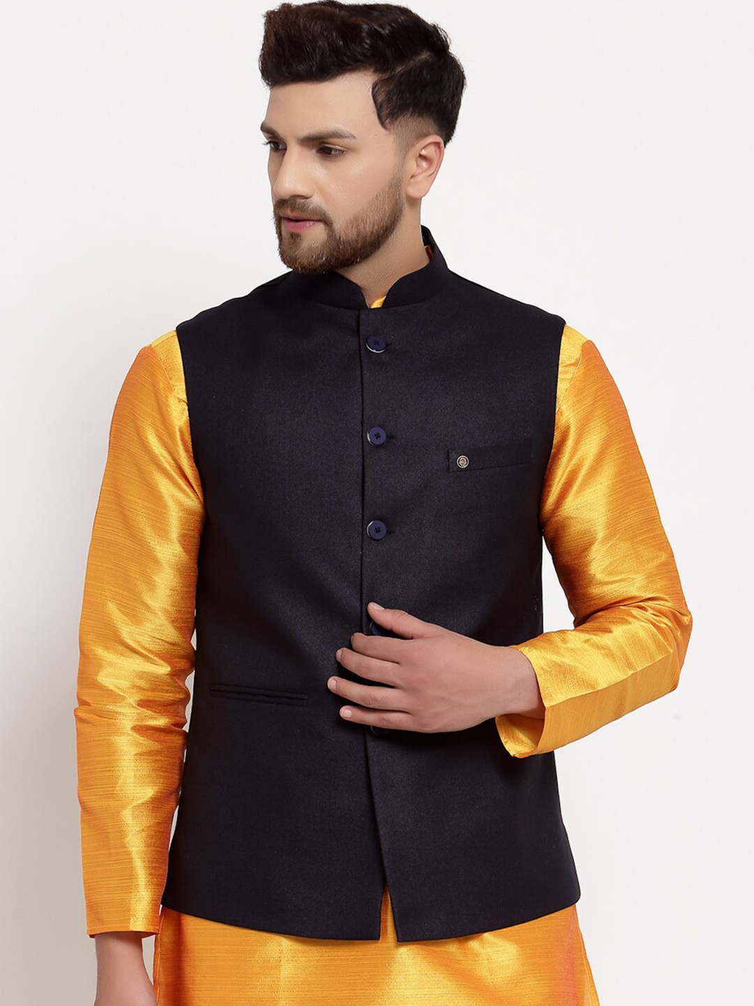 

MOHANLAL SONS Slim-Fit Sleeveless Nehru Jacket, Navy blue