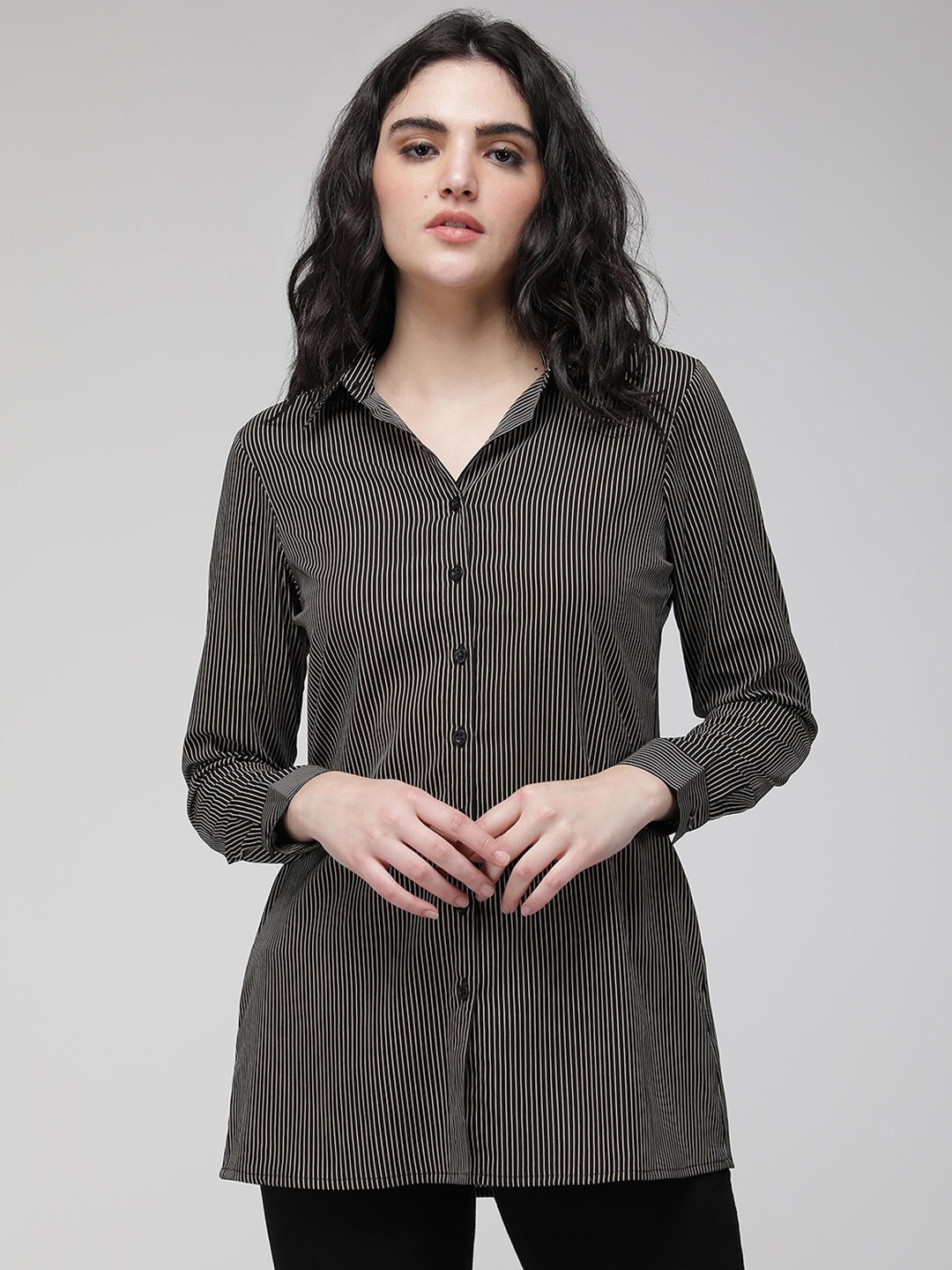 

IDK Striped Crepe Shirt Style Top, Brown