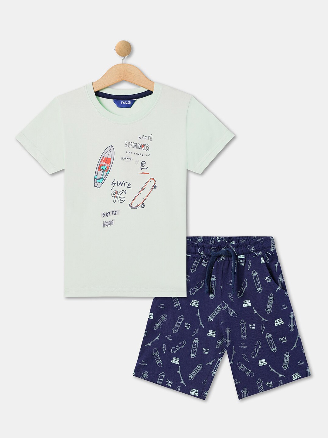 

R&B Boys Graphic Printed Pure Cotton Night suit, Blue