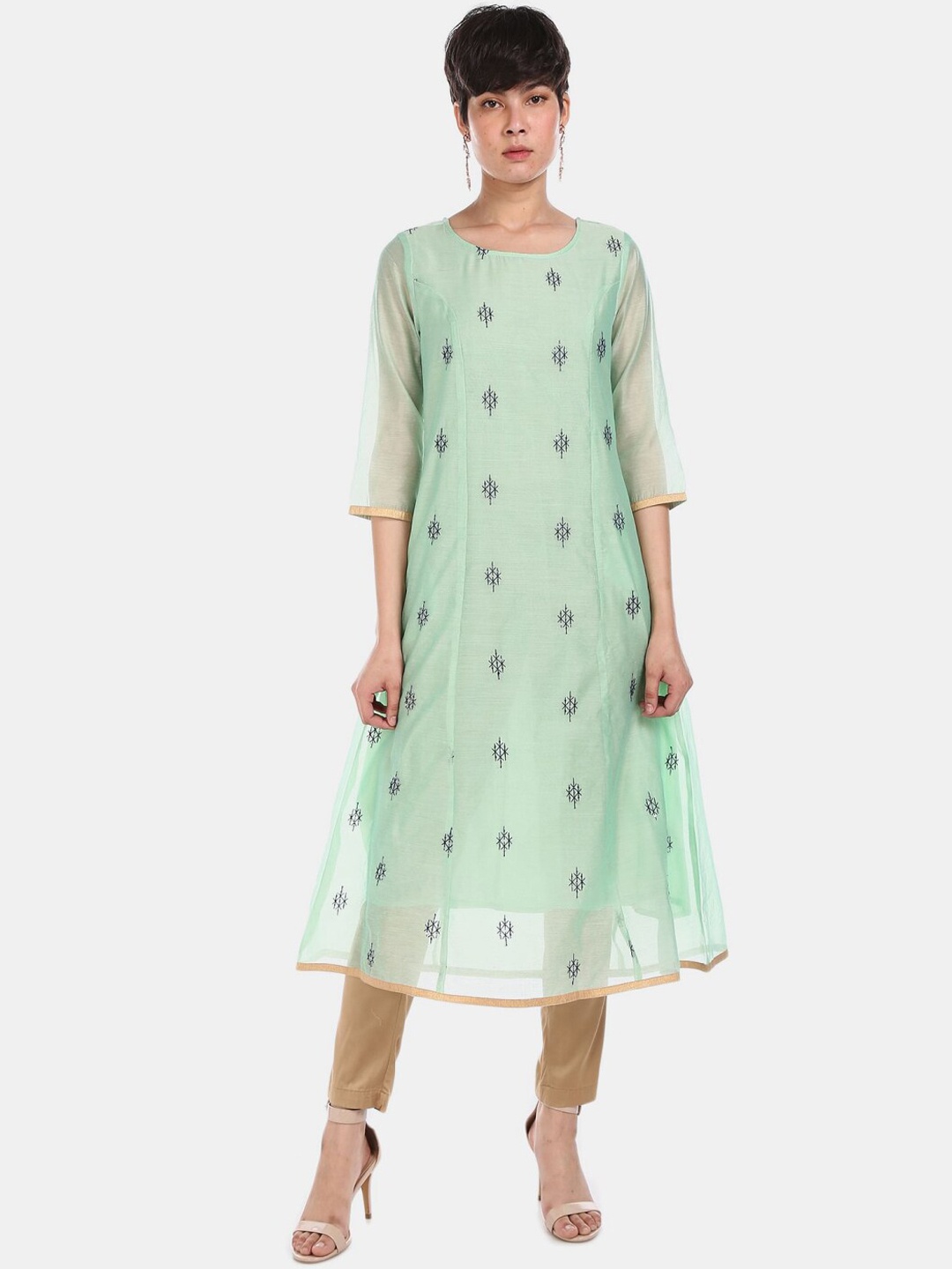 

V-Mart Geometric Embroidered A-Line Kurta, Green