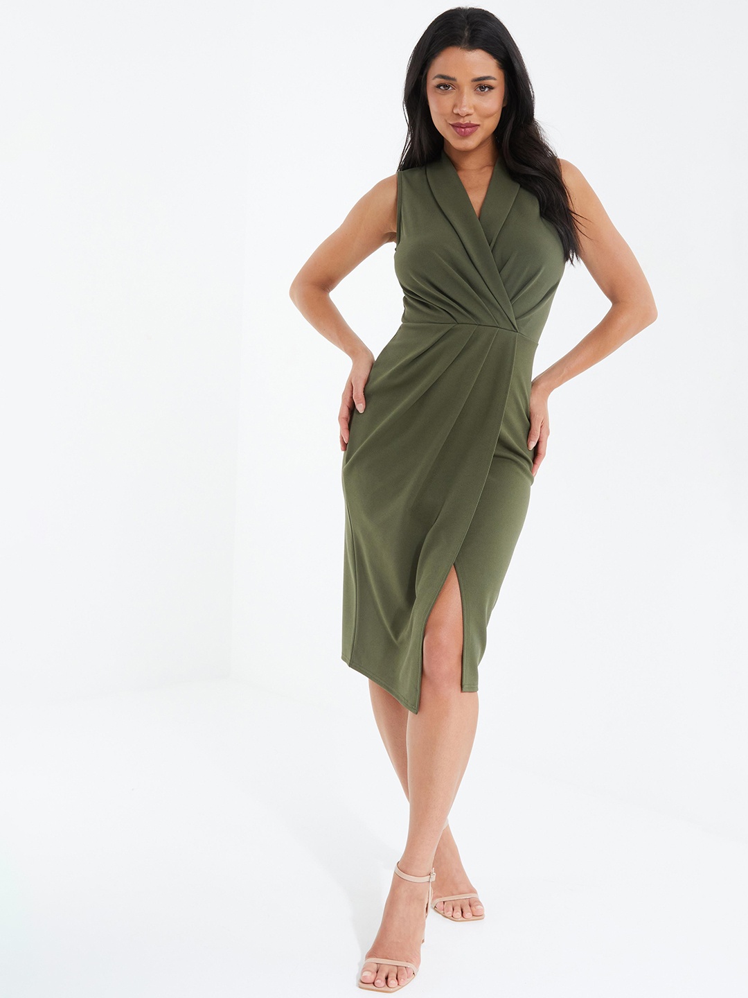 

QUIZ Sleeveless Bodycon Midi Dress, Olive