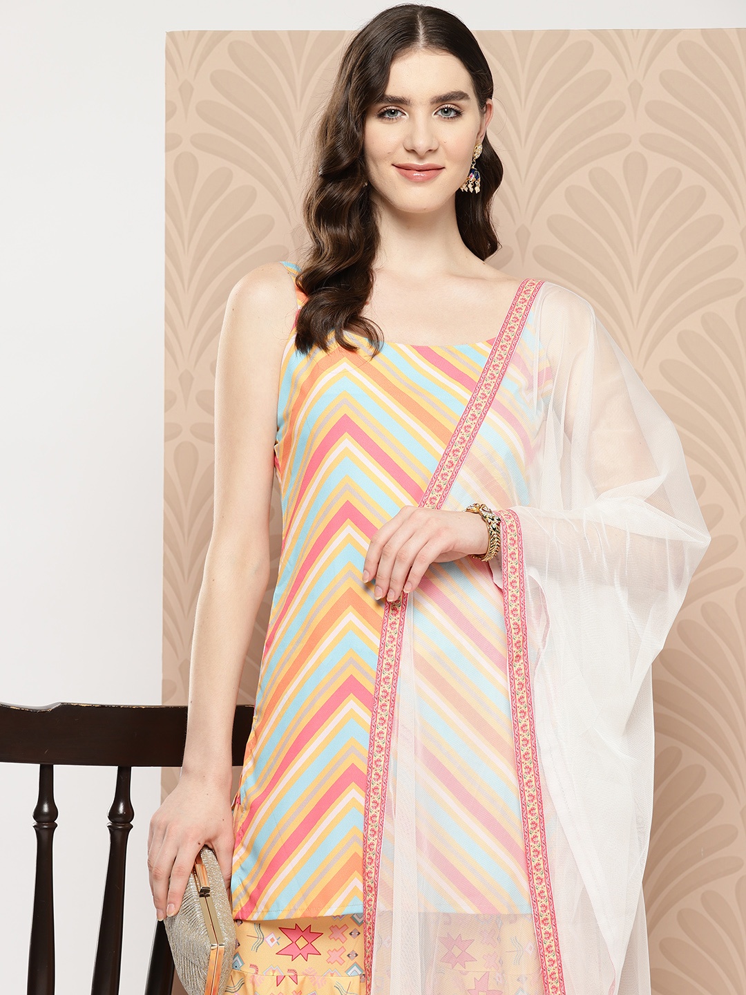 

Ahalyaa Women Printed Regular Gotta Patti Kurti with Sharara & With Dupatta, Orange